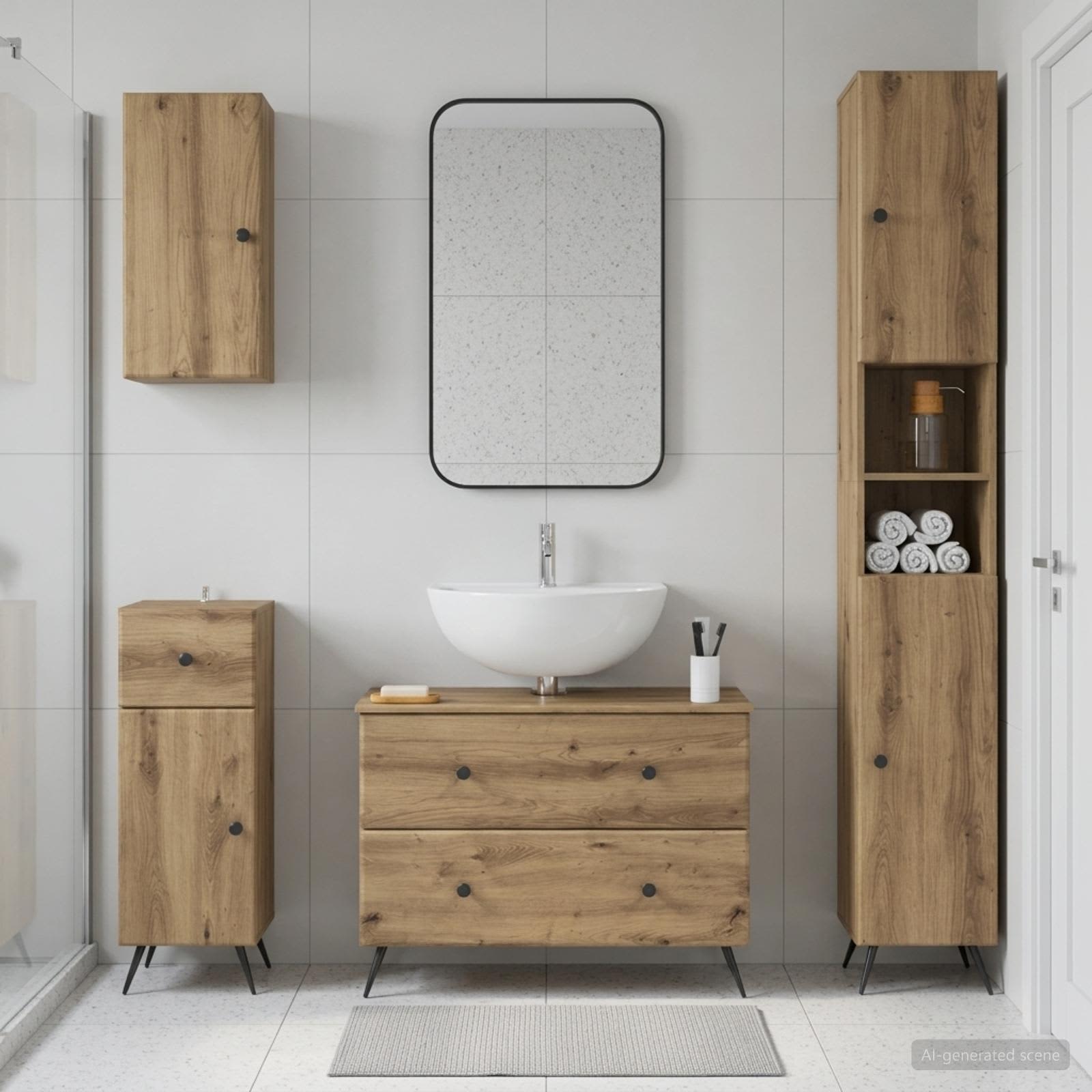 4-teiliges Badezimmer-Schrank-Set BREDA Artisan-Eiche