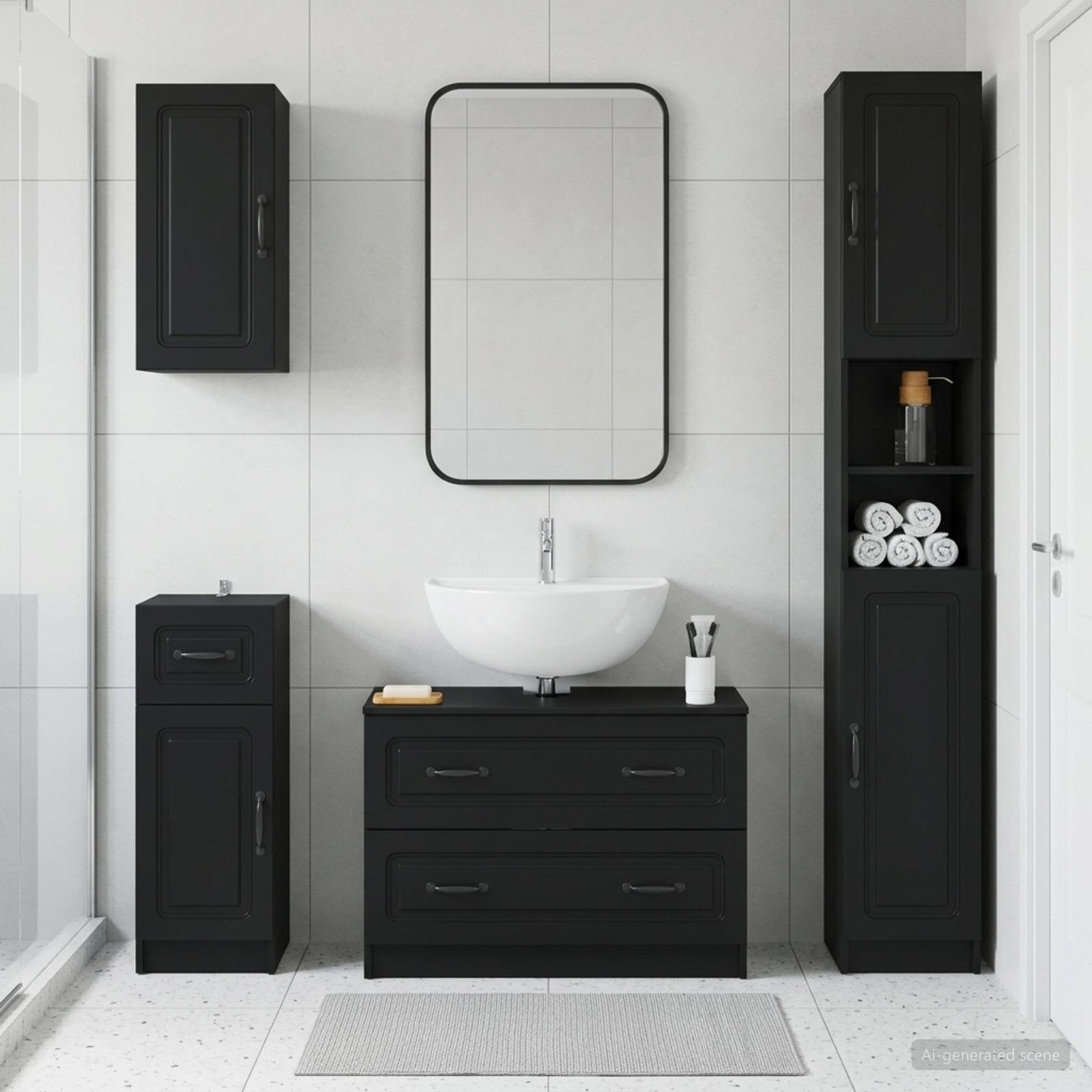 4-teiliges Badezimmer-Schrank-Set UTRECHT Schwarz Holzwerkstoff