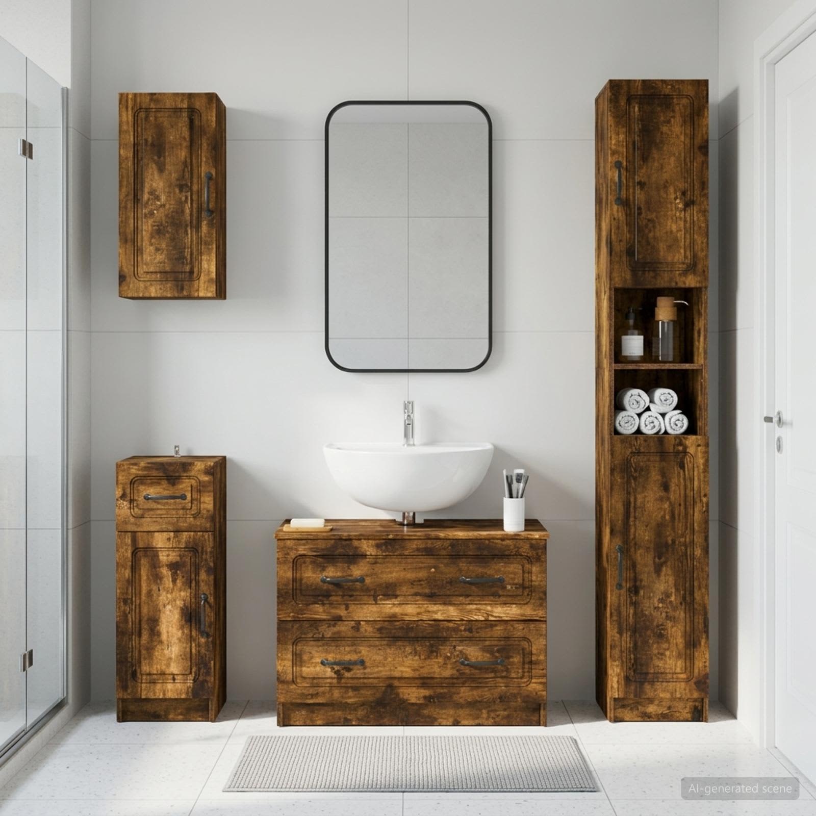 4-teiliges Badezimmer-Schrank-Set UTRECHT Raucheiche