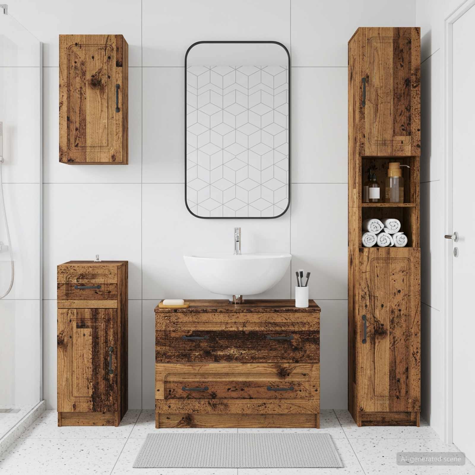 4-teiliges Badezimmer-Schrank-Set UTRECHT Altholz Holzwerkstoff