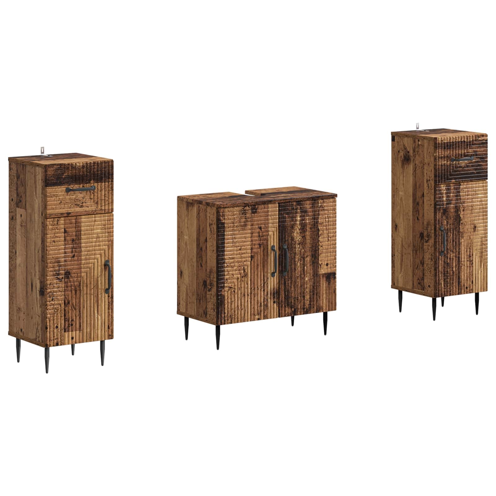2-teiliges Badezimmer Schrank Set HAARLEM Altholz Holzwerkstoff