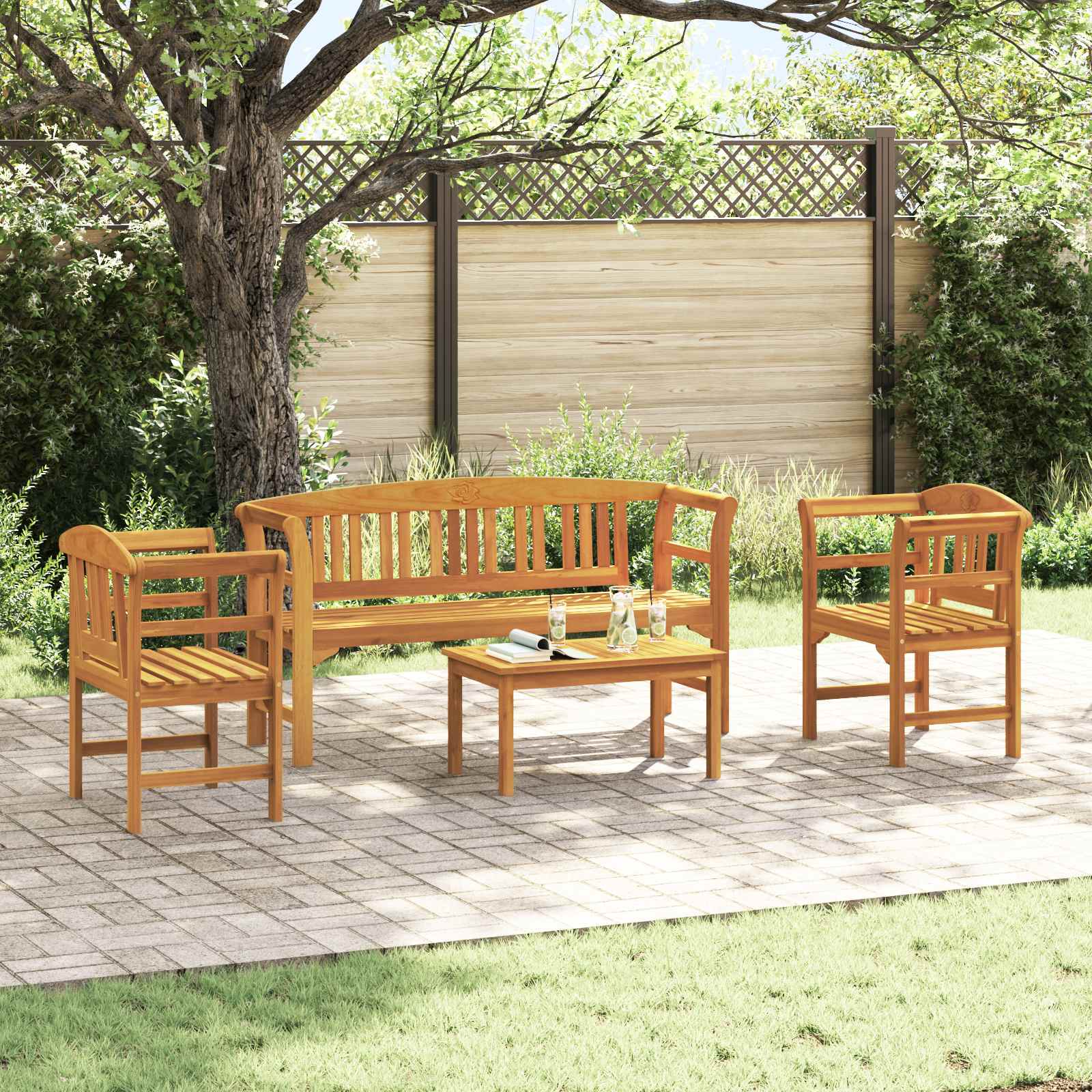 Gartenrosen-Lounge-Set 4 stk. Massivholz Akazie