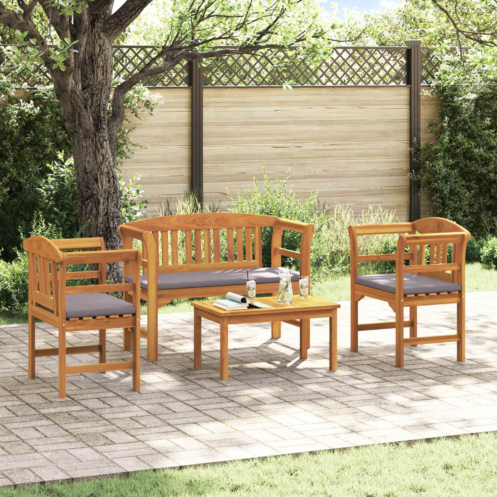 Gartenrosen-Lounge-Set 4 stk. Massivholz Akazie