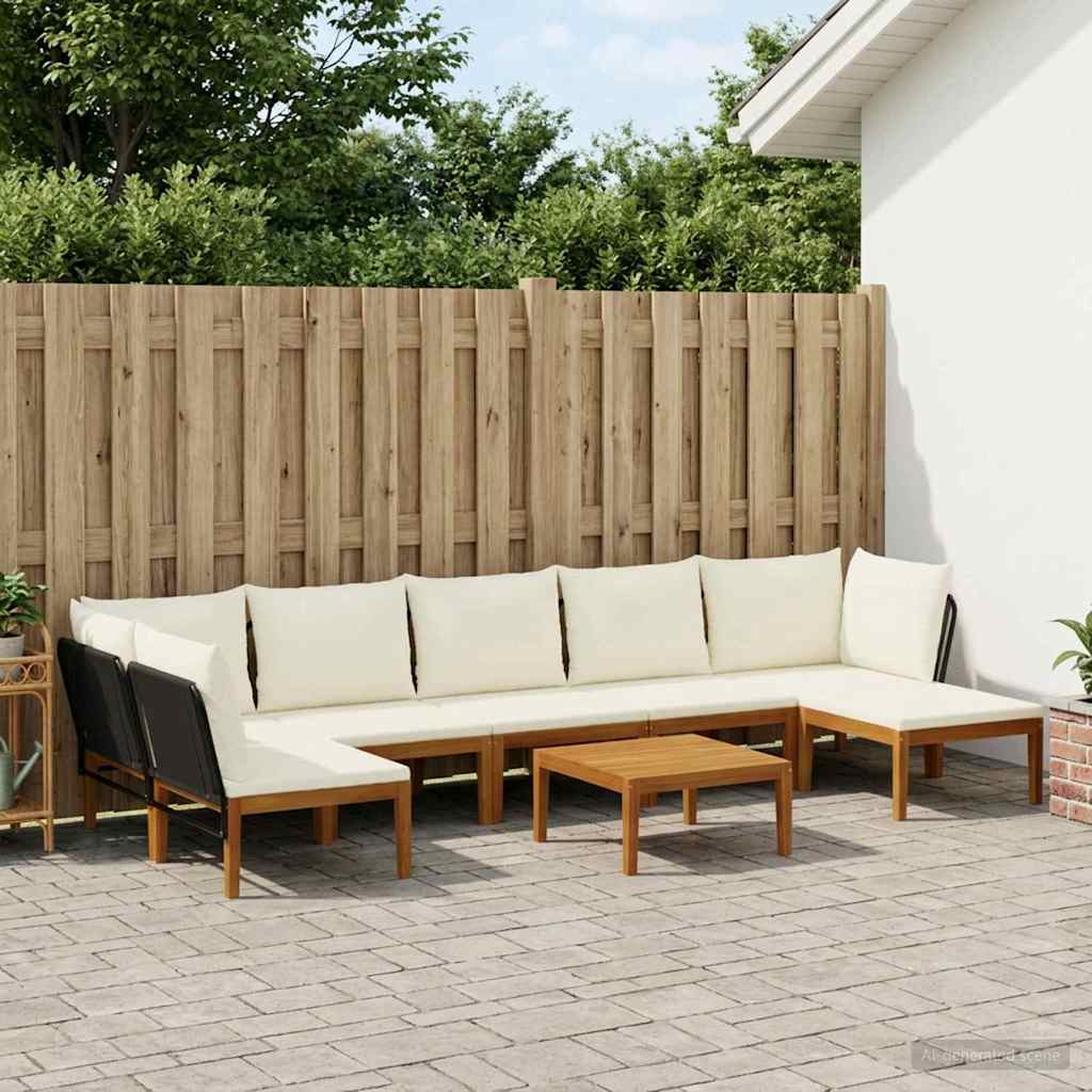 8 stk. Massives Akazienholz & Seil Natur