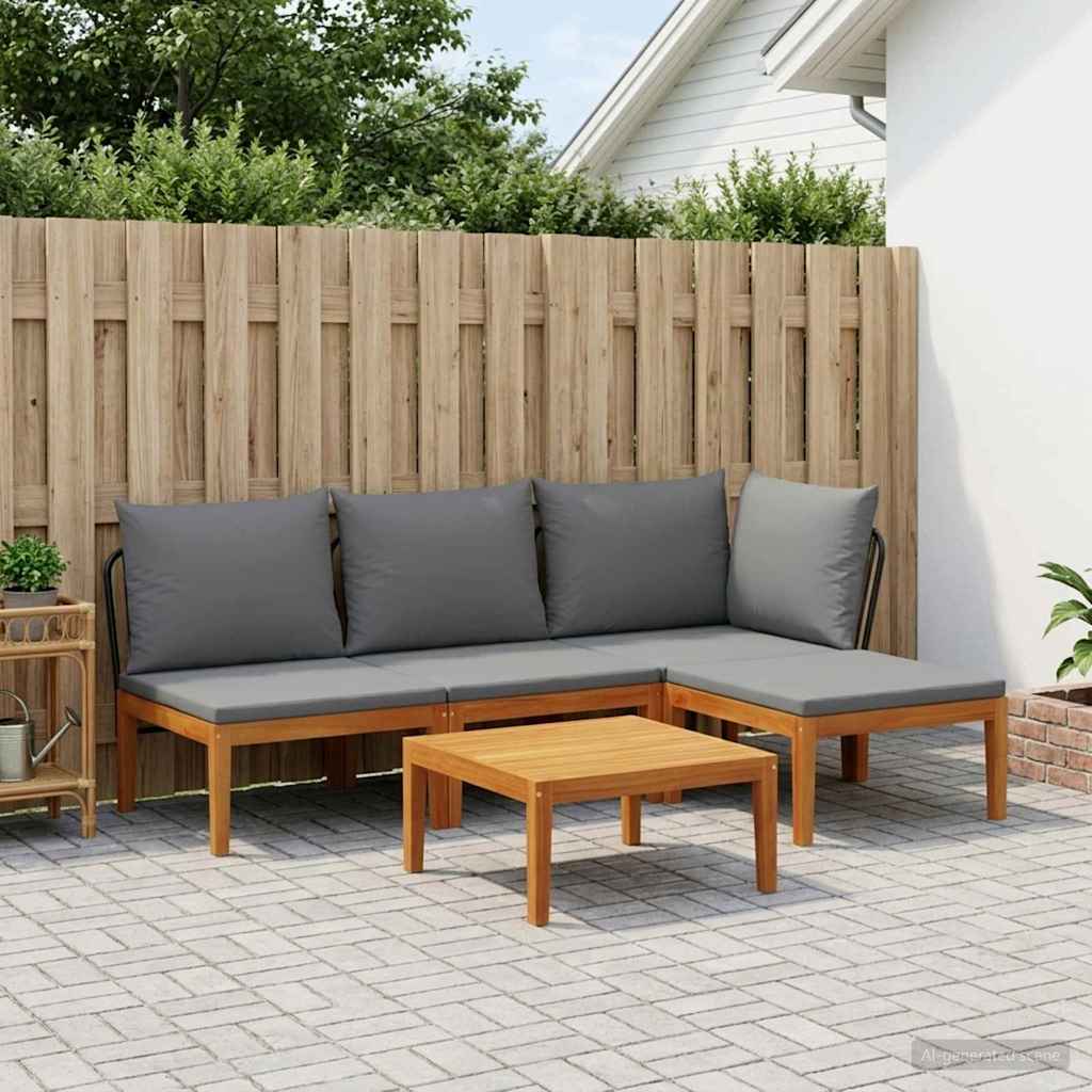 5 stk. Garten Lounge Set mit Kissen Massives Akazienholz & Seil