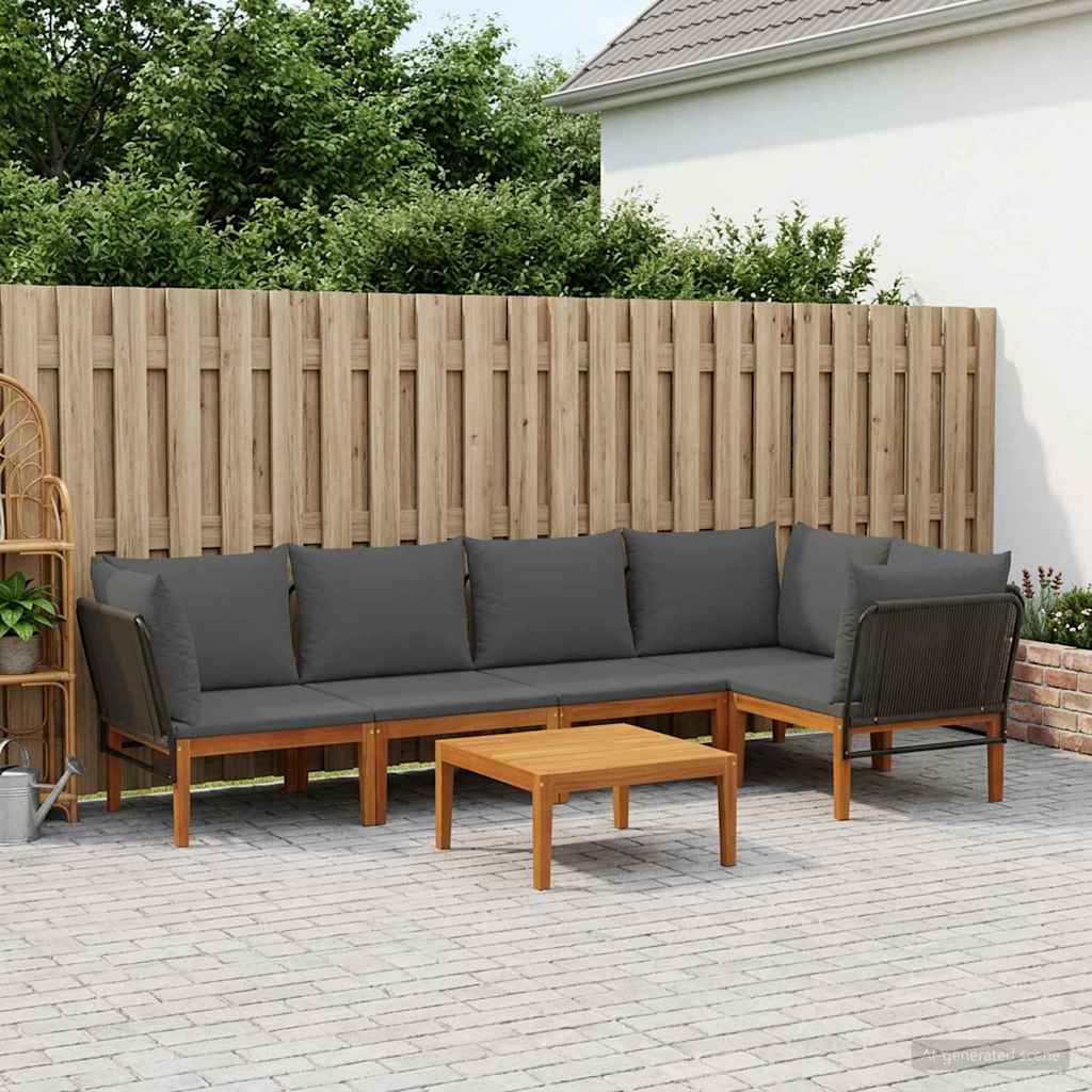 6 stk. Massives Akazienholz & Seil Natur