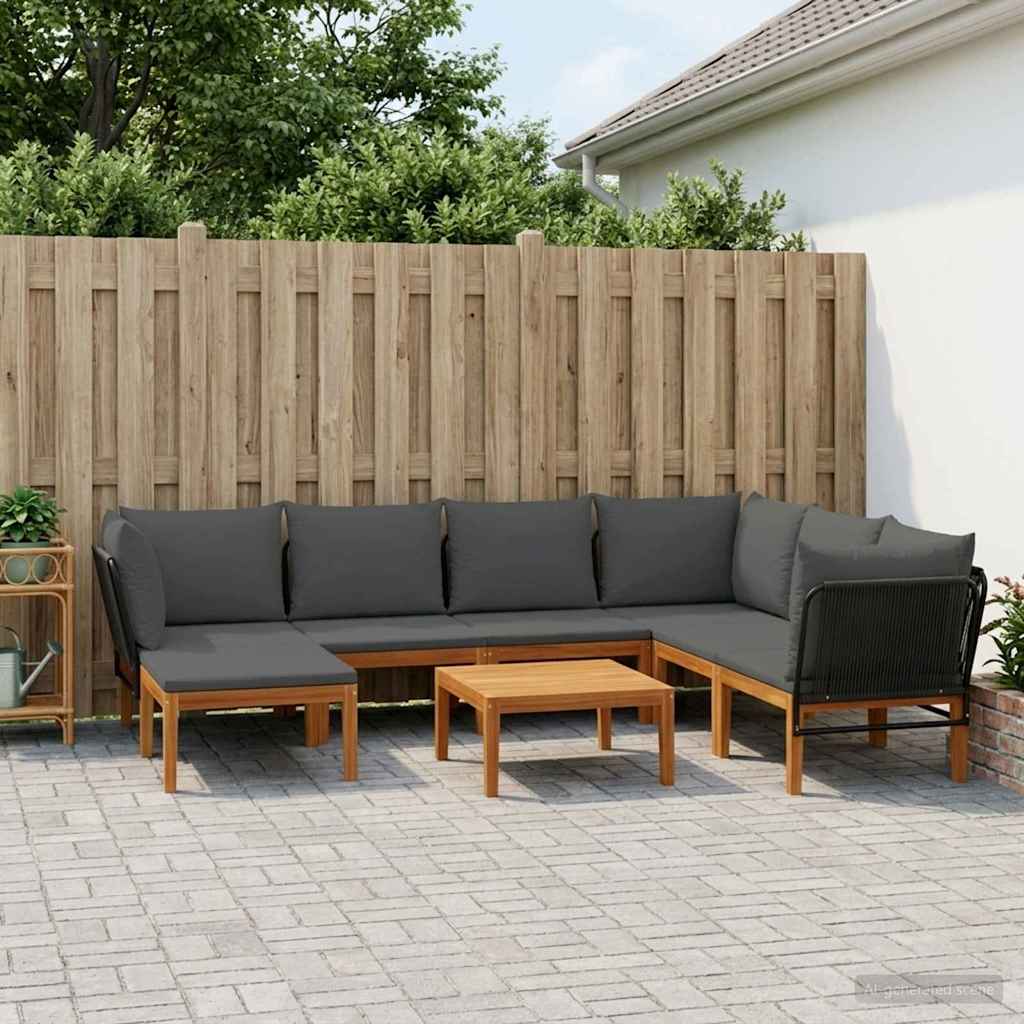 8 stk. Massives Akazienholz & Seil Natur