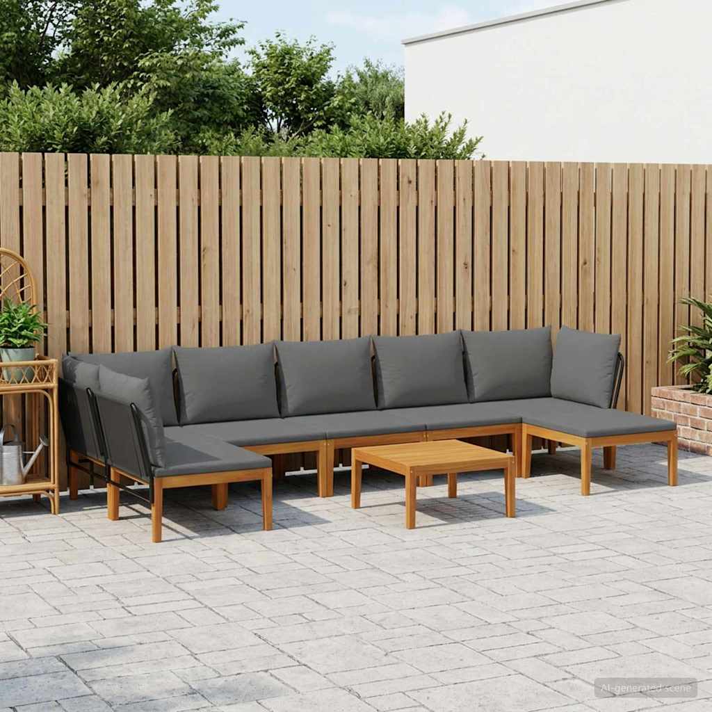 8 stk. Massives Akazienholz & Seil Natur