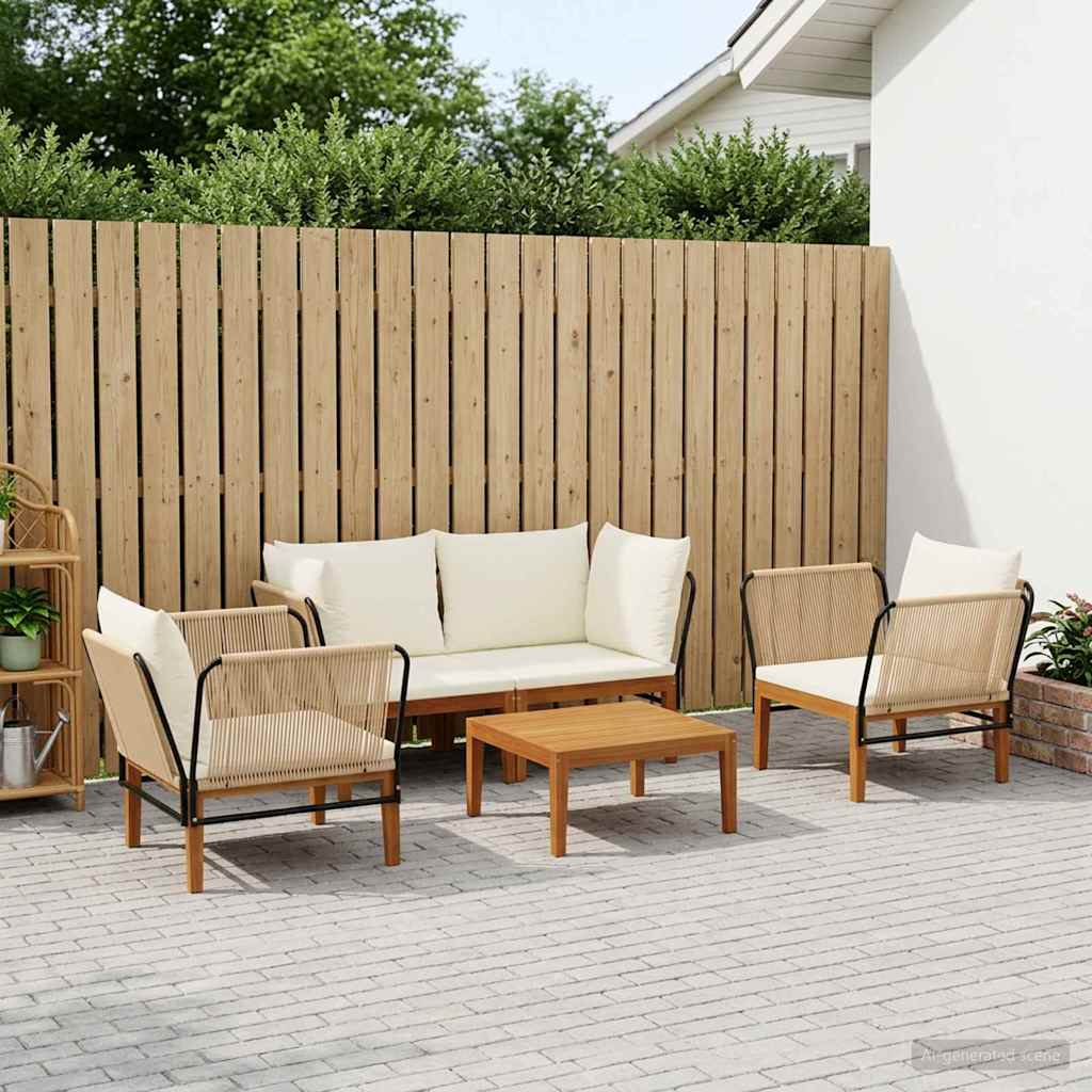 5 stk. Massives Akazienholz & Seil Natur