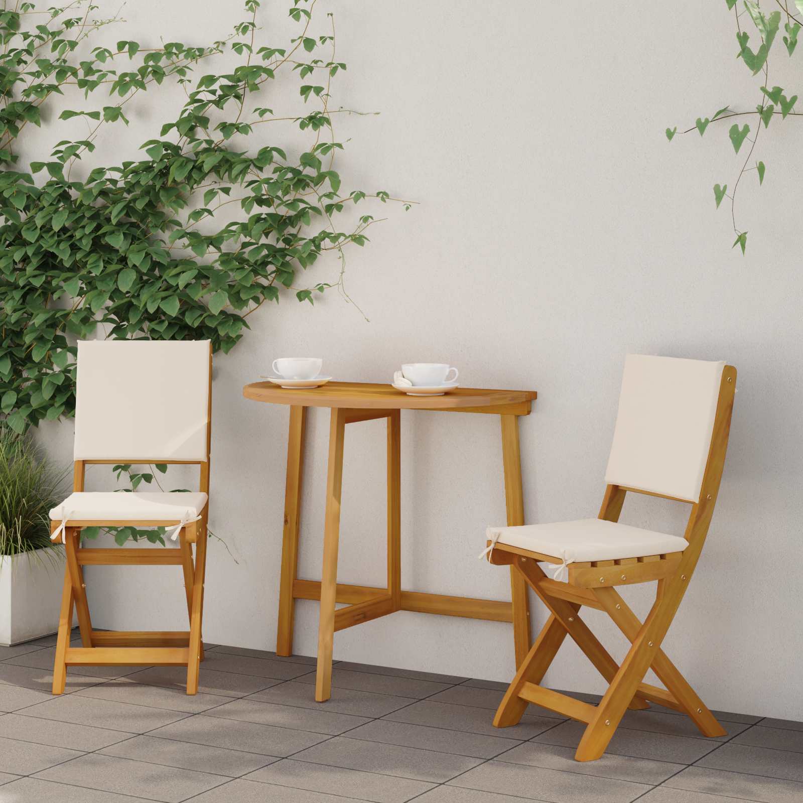 Gartenstuhl 2 stk. Cremeweiß Massivholz Akazie
