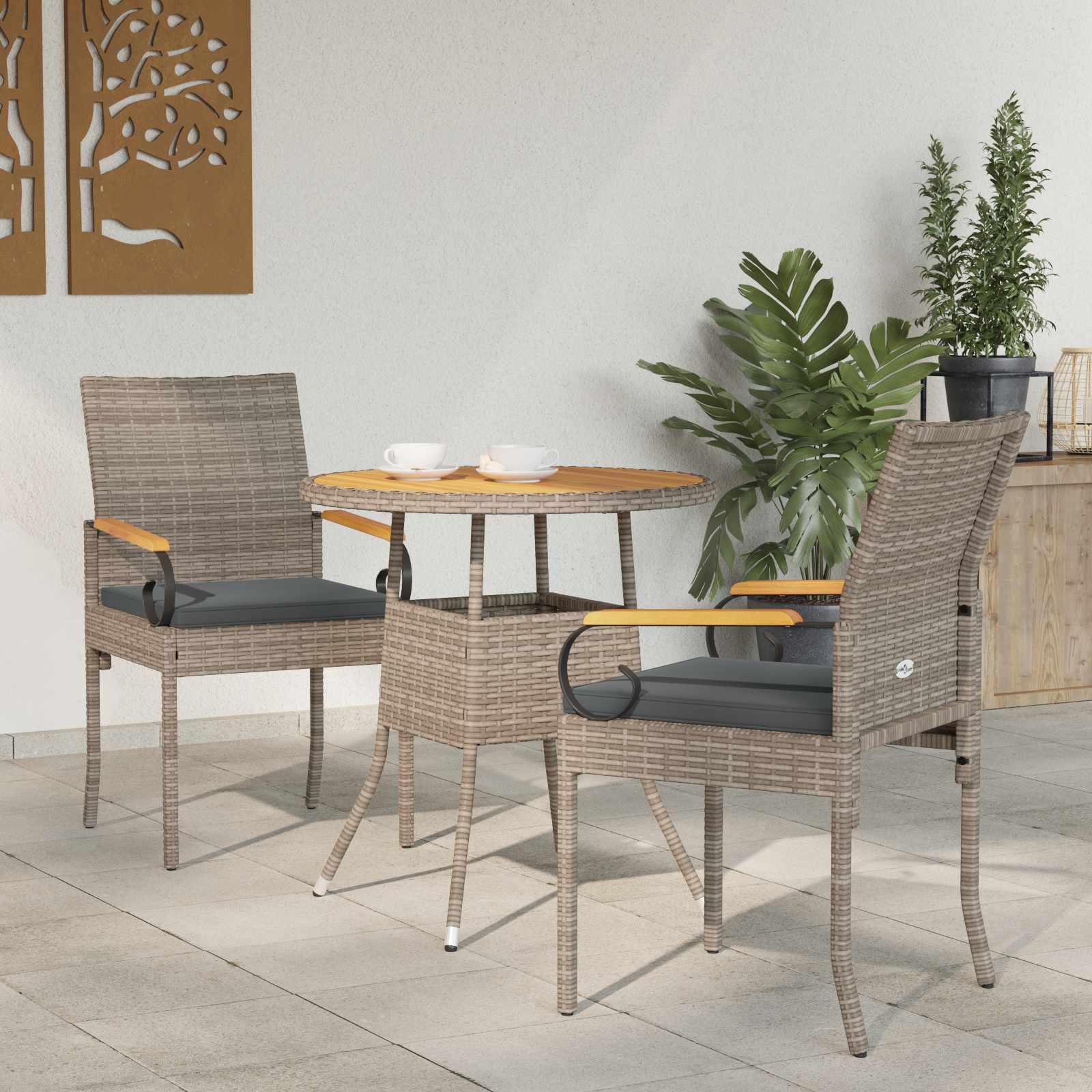 Gartenstühle 2 stk. Grau und Dunkelgrau Poly-Rattan und Akazie