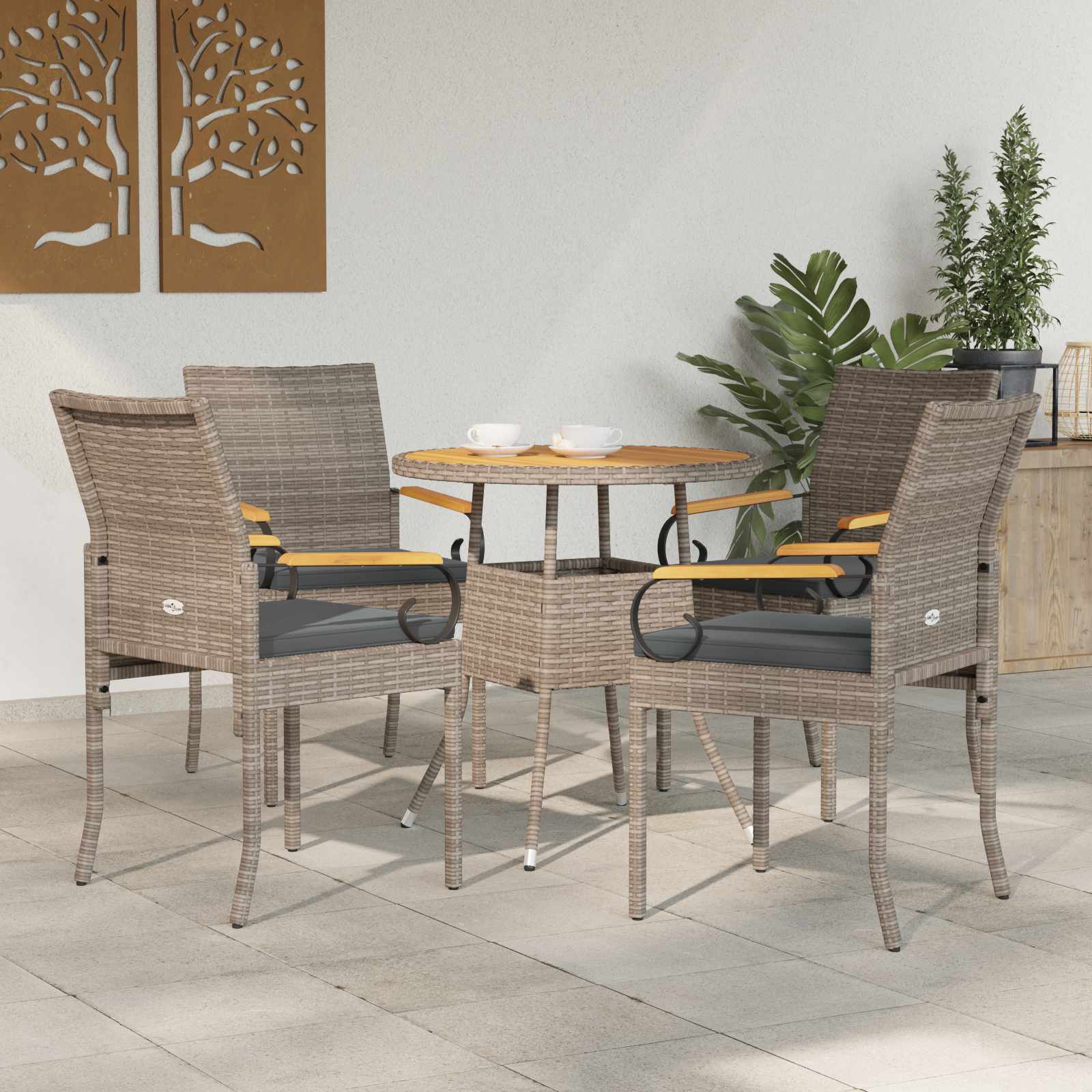 Gartenstühle 4 stk. Grau und Dunkelgrau Poly-Rattan und Akazie