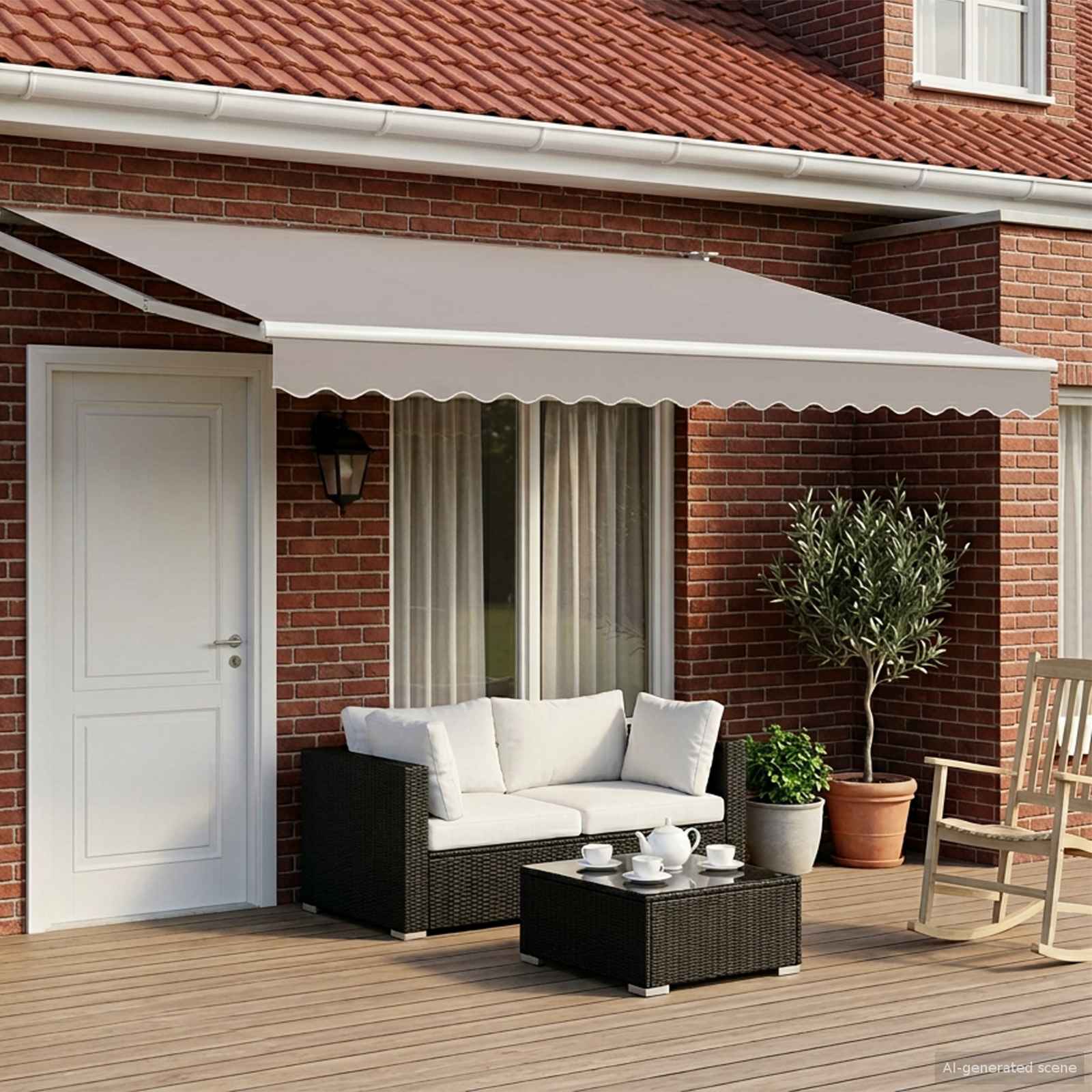 Electric Retractable Awning Frame Weiß 4 x 3 m Aluminium