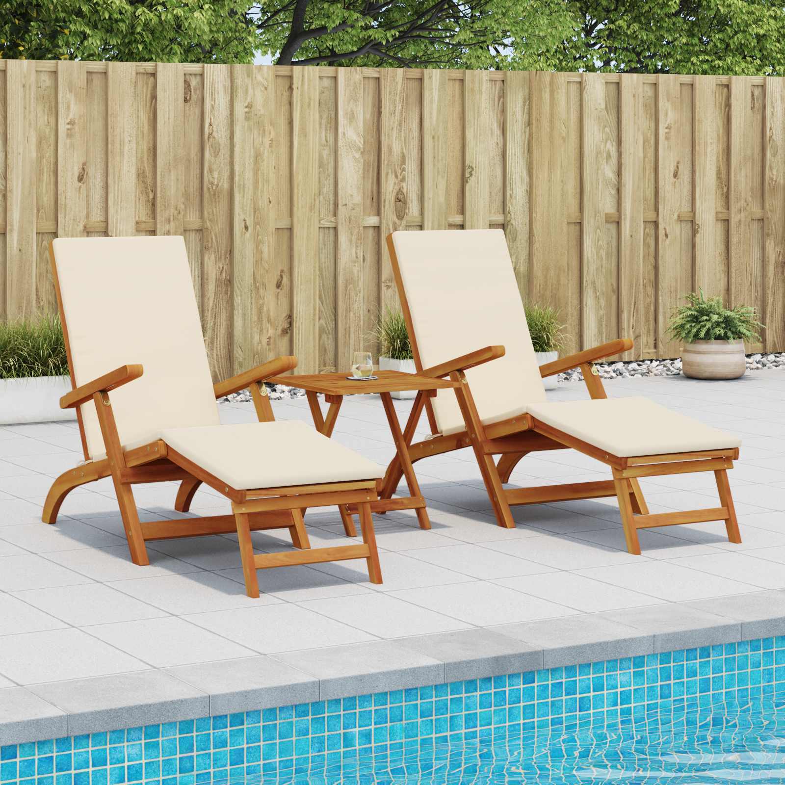 Reclining and Folding Sunlounger 2 stk. Massivholz Akazie