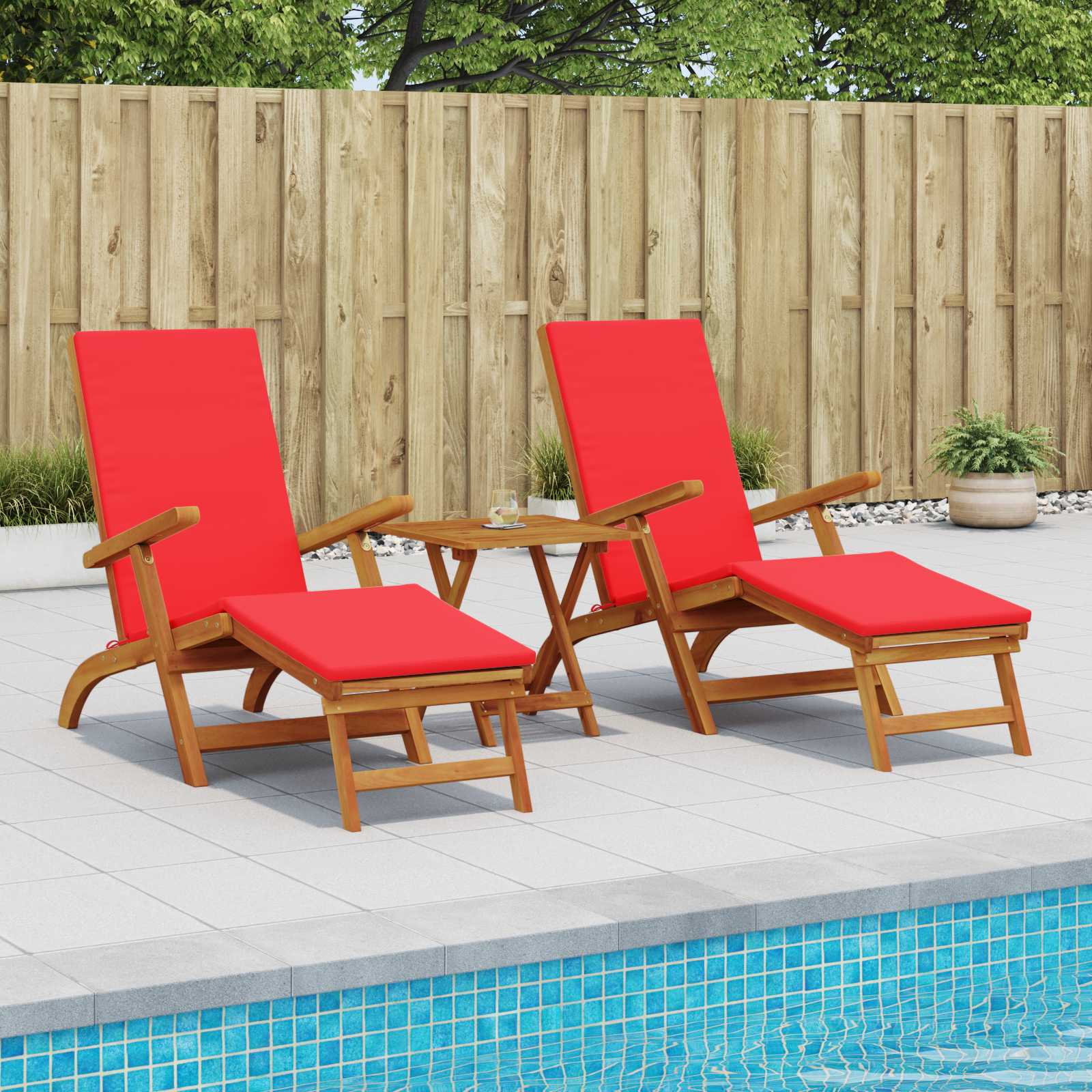 Reclining and Folding Sunlounger 2 stk. Massivholz Akazie Rot