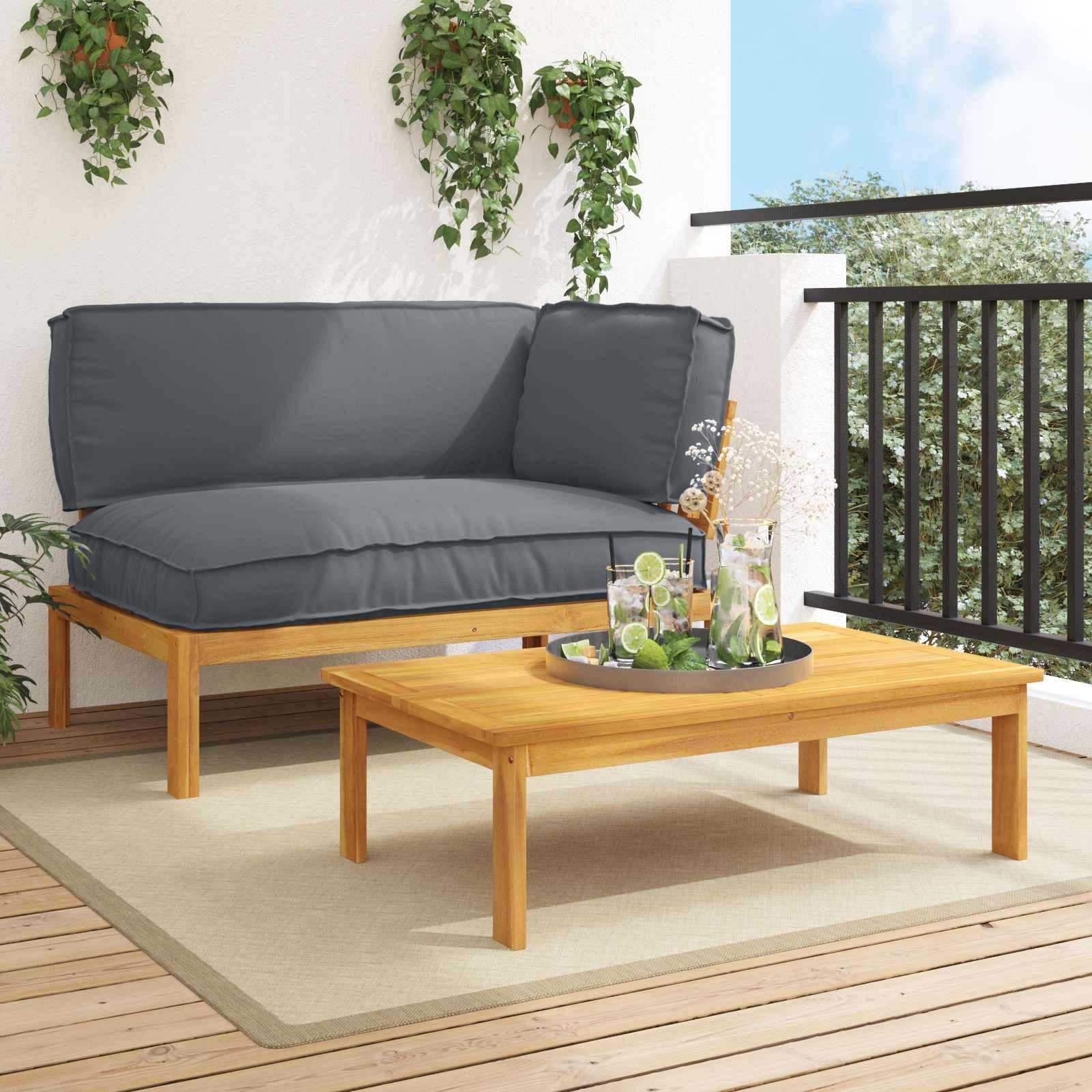Sofa Set 2 stk. Anthrazit Massivholz Akazie