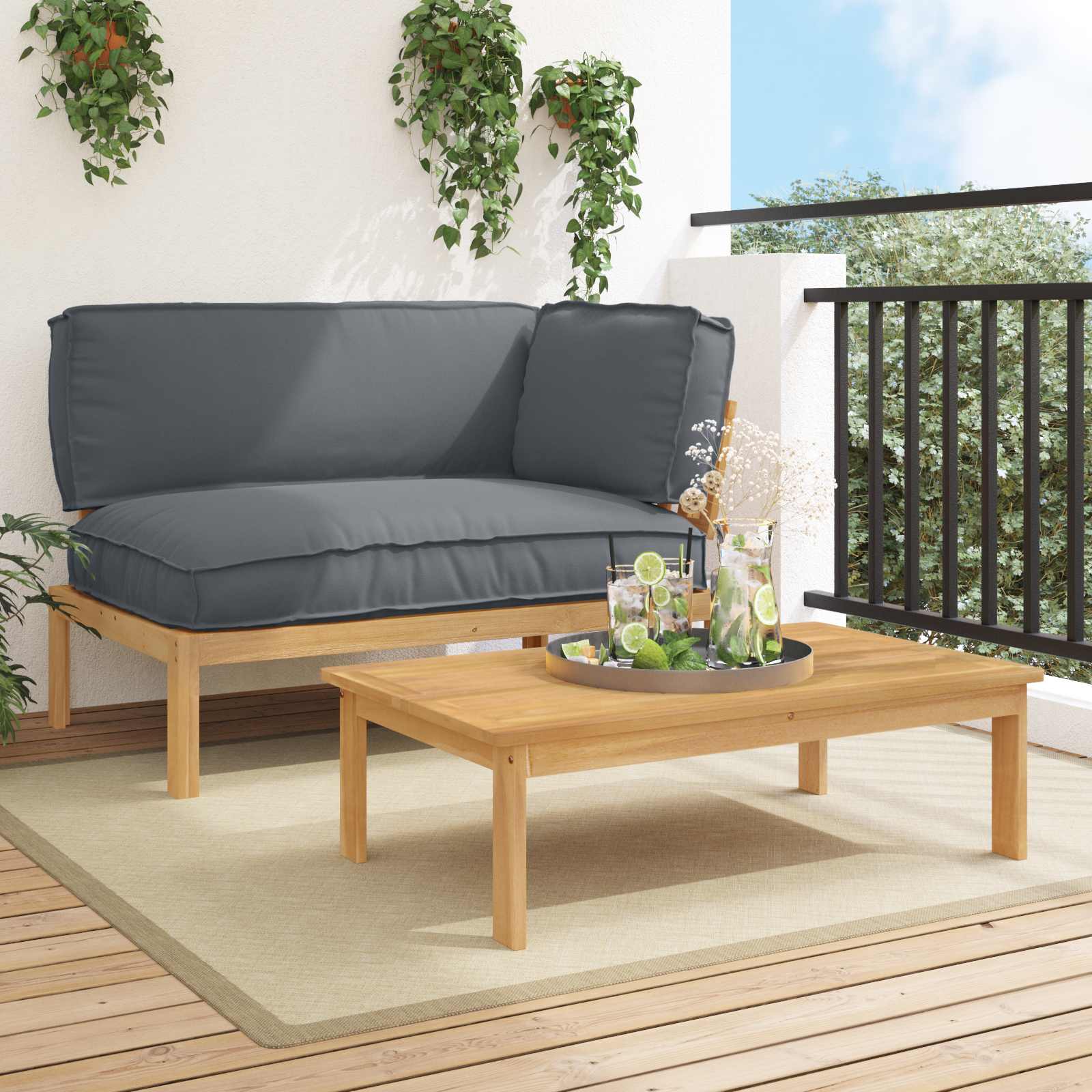 Sofa Set 2 stk. Anthrazit Massivholz Akazie