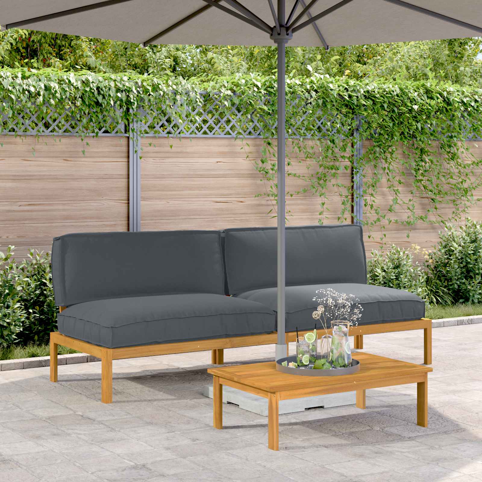 Sofa Set 2 stk. Anthrazit Massivholz Akazie