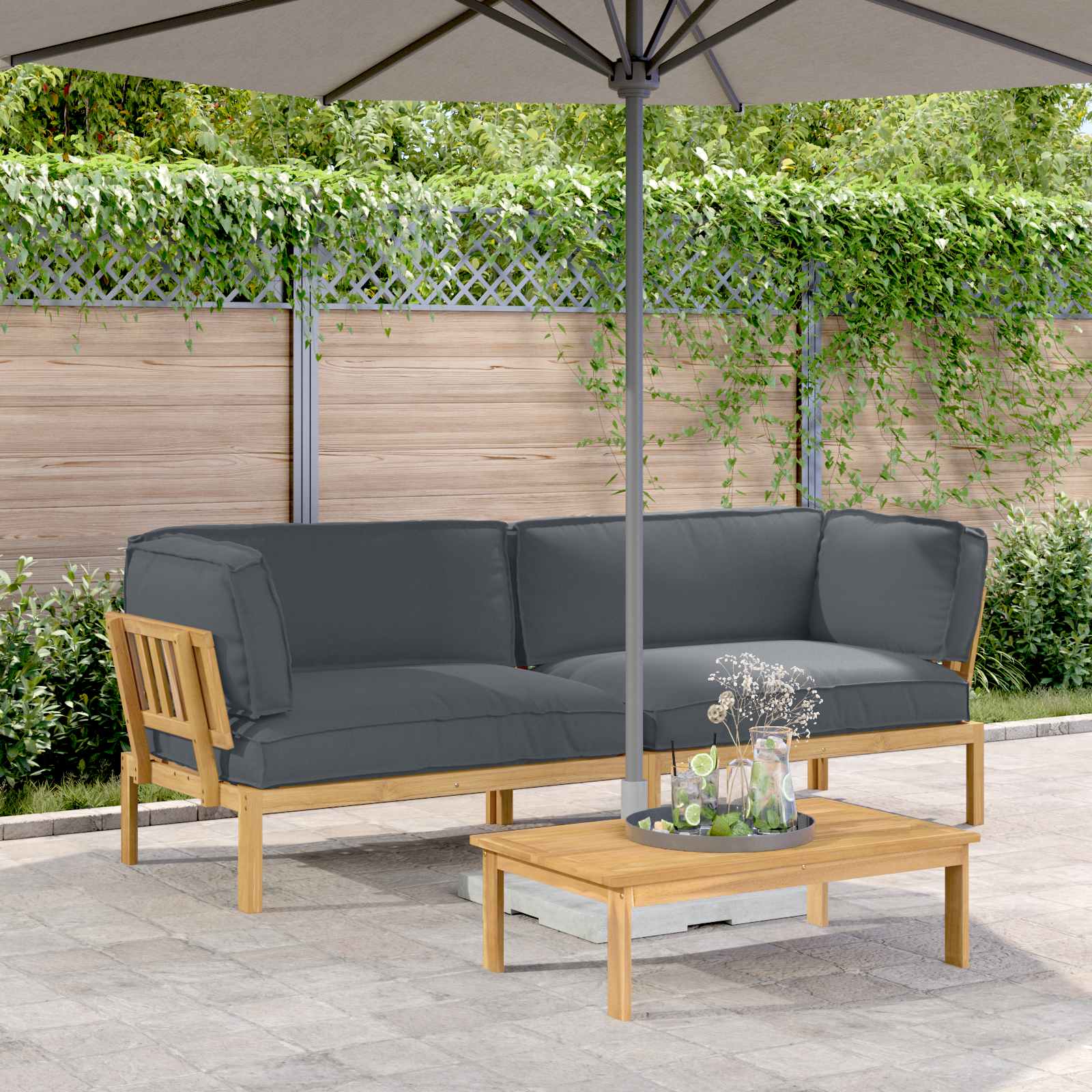 Sofa Set 2 stk. Anthrazit Massivholz Akazie