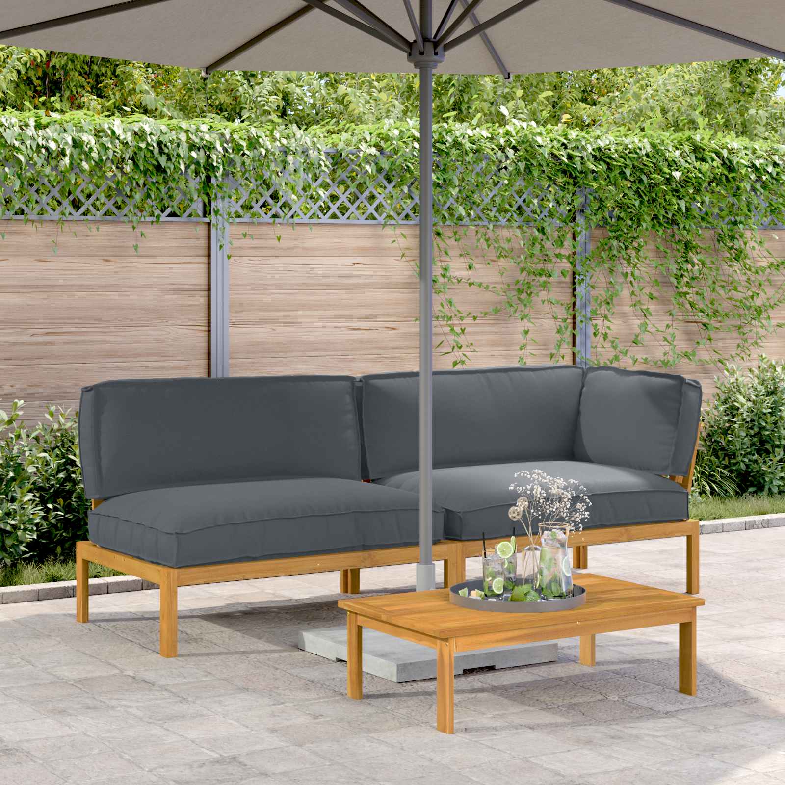 Sofa Set 3 stk. Anthrazit Massivholz Akazie
