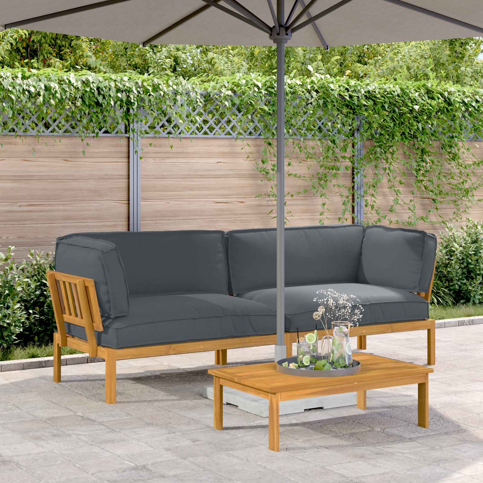 Sofa Set 2 stk. Anthrazit Massivholz Akazie