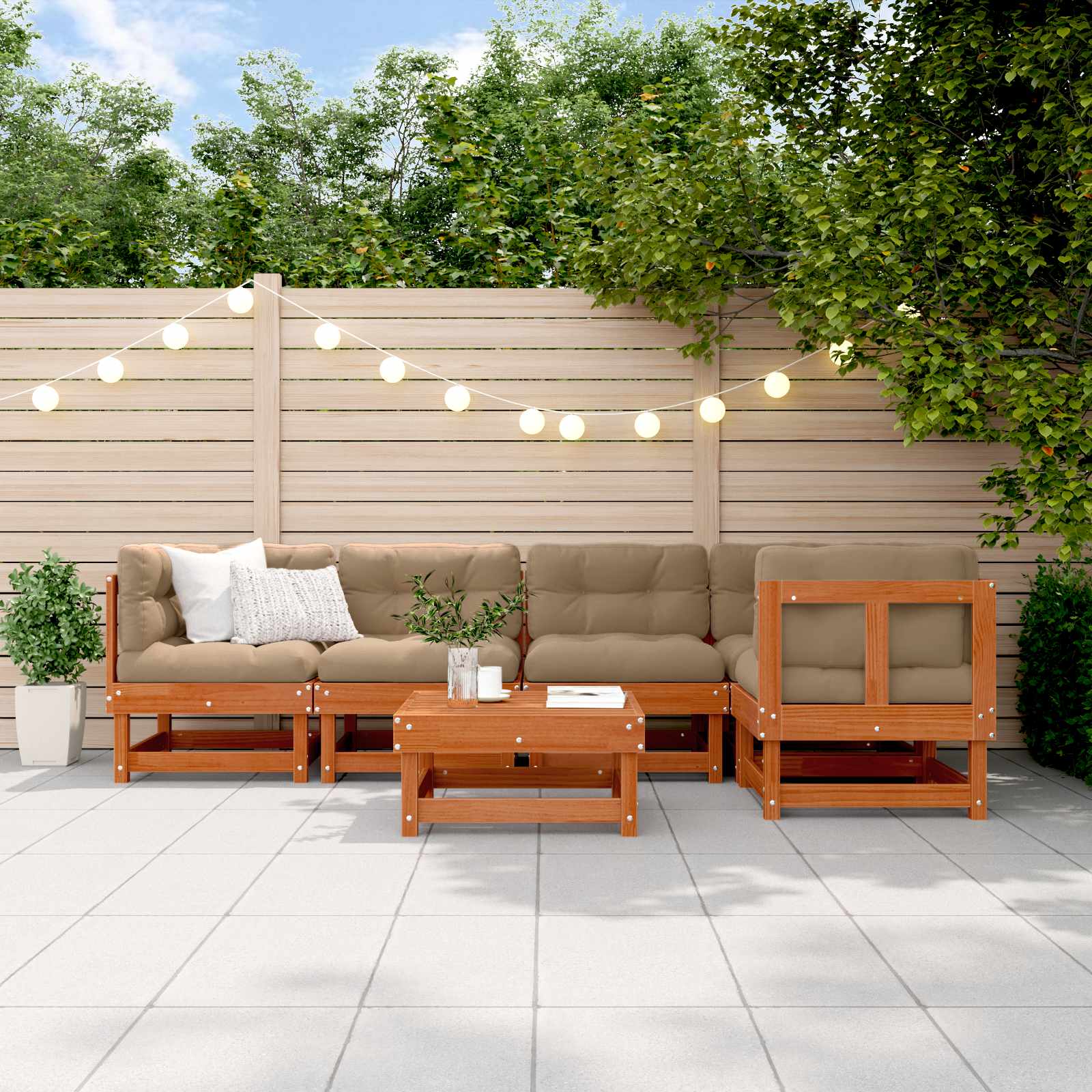 Garten-Lounge-Set 6 stk. Wachsbraun Massives Kiefernholz