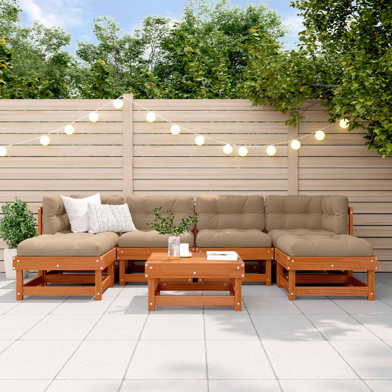 Garten-Lounge-Set 7 stk. Wachsbraun Massives Kiefernholz