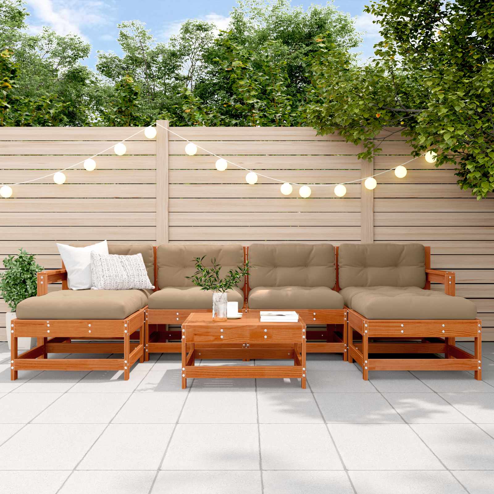 Garten-Lounge-Set 7 stk. Wachsbraun Massives Kiefernholz