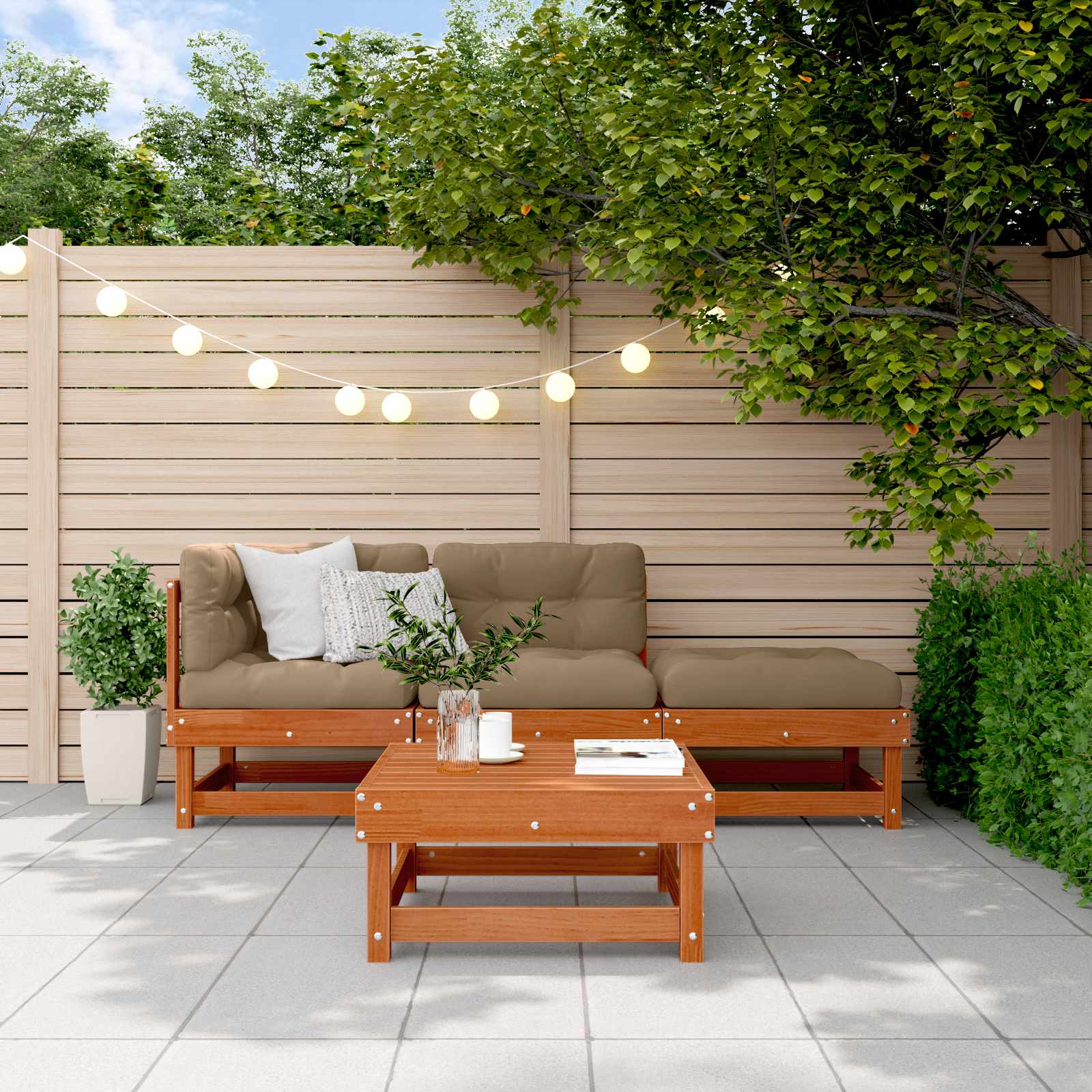 Garten-Lounge-Set 4 stk. Wachsbraun Massives Kiefernholz