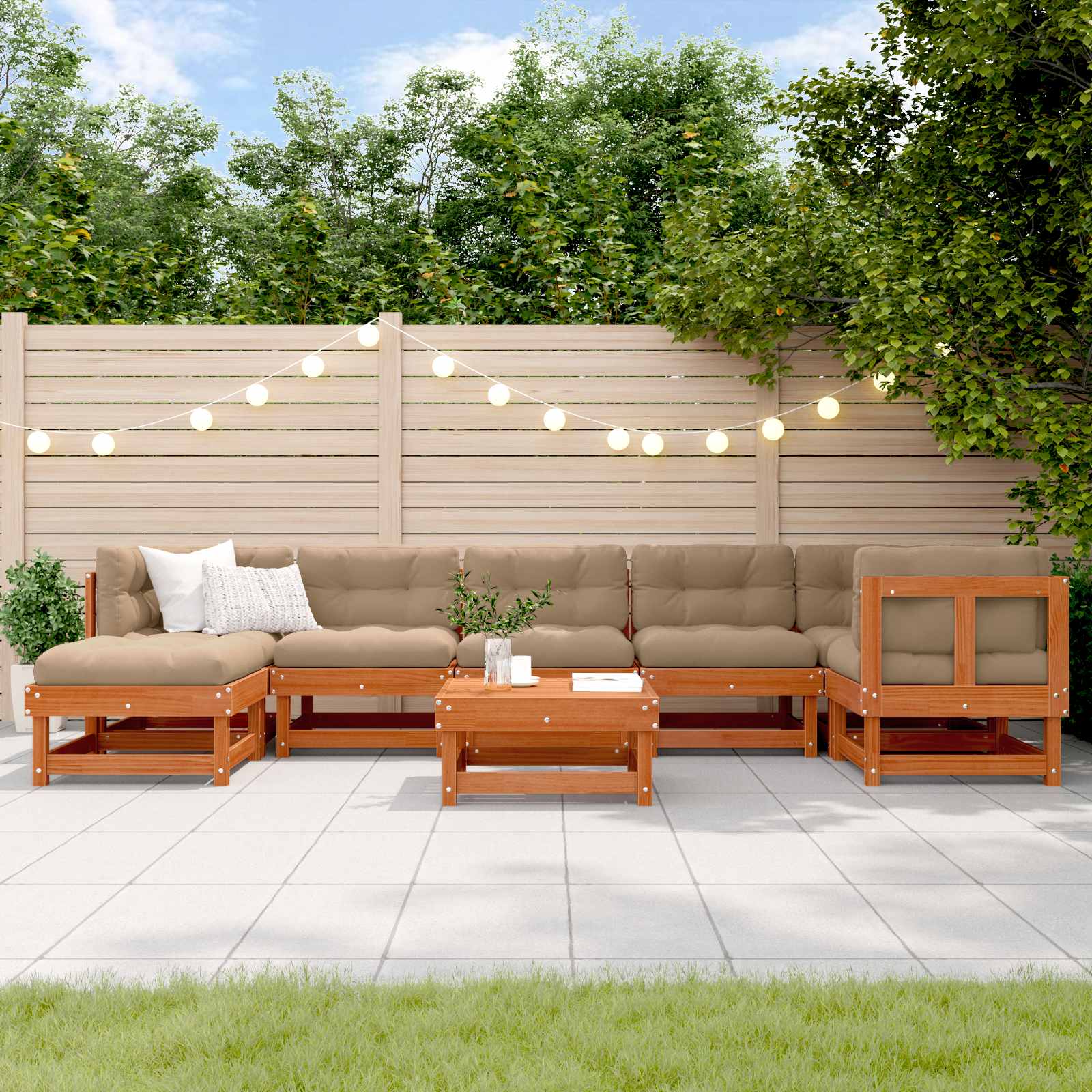 Garten-Lounge-Set 8 stk. Wachsbraun Massives Kiefernholz
