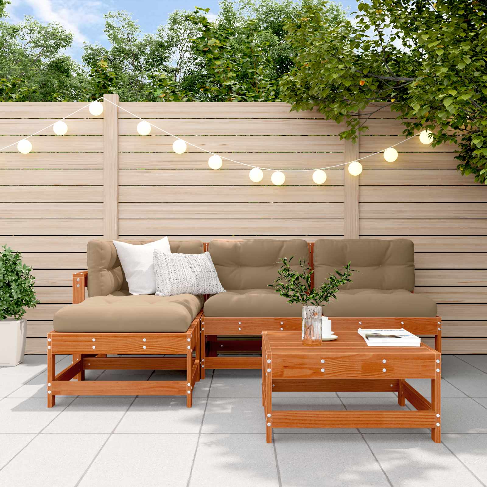 Garten-Lounge-Set 5 stk. Wachsbraun Massives Kiefernholz