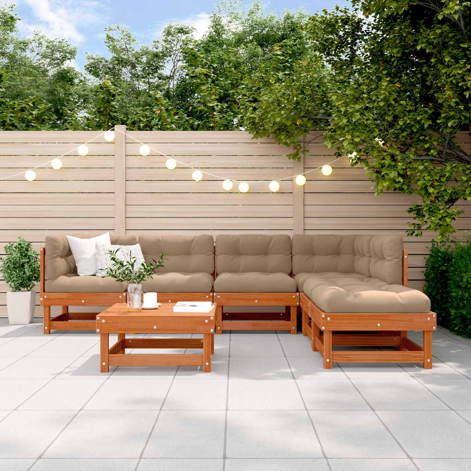 Garten-Lounge-Set 7 stk. Wachsbraun Massives Kiefernholz