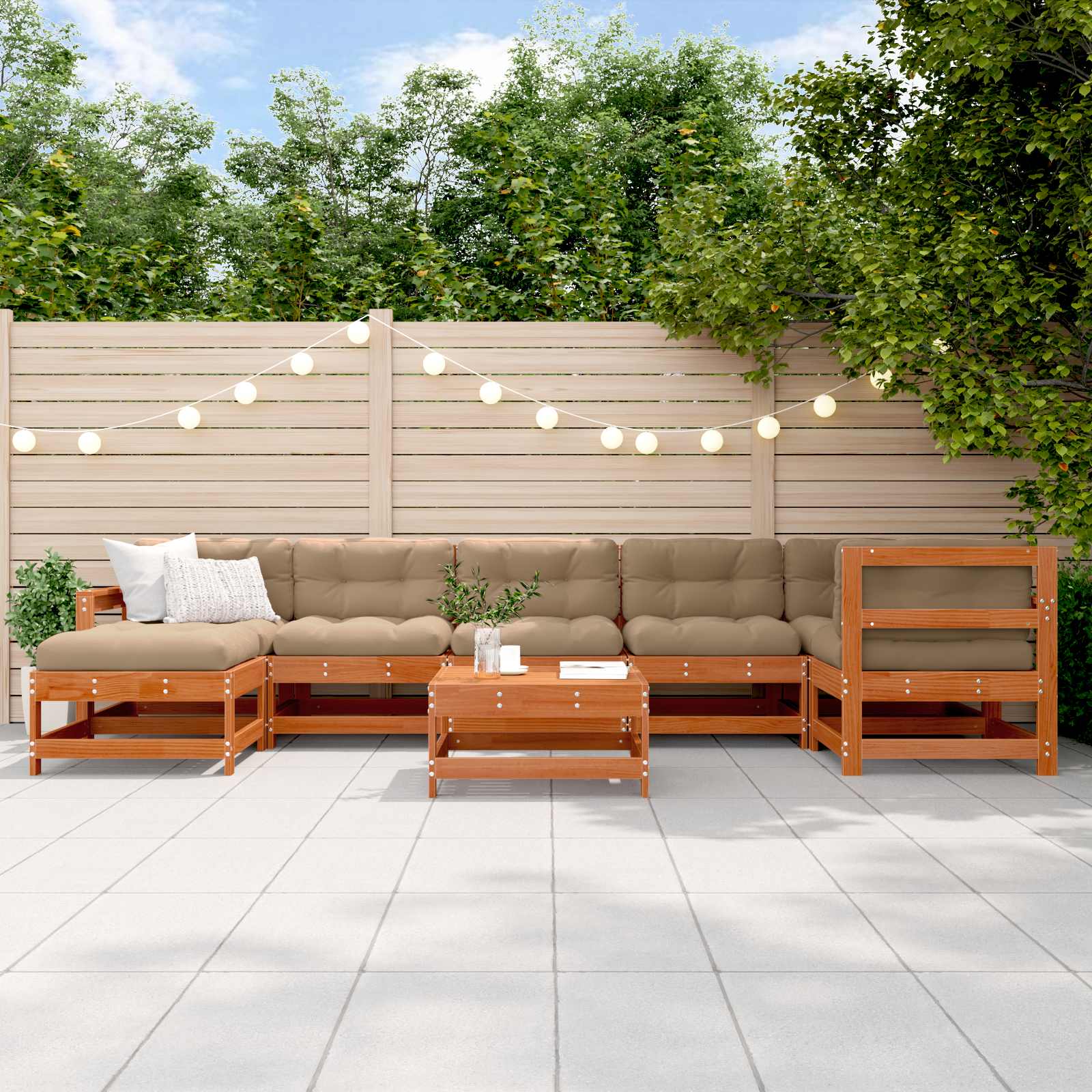 Garten-Lounge-Set 8 stk. Wachsbraun Massives Kiefernholz