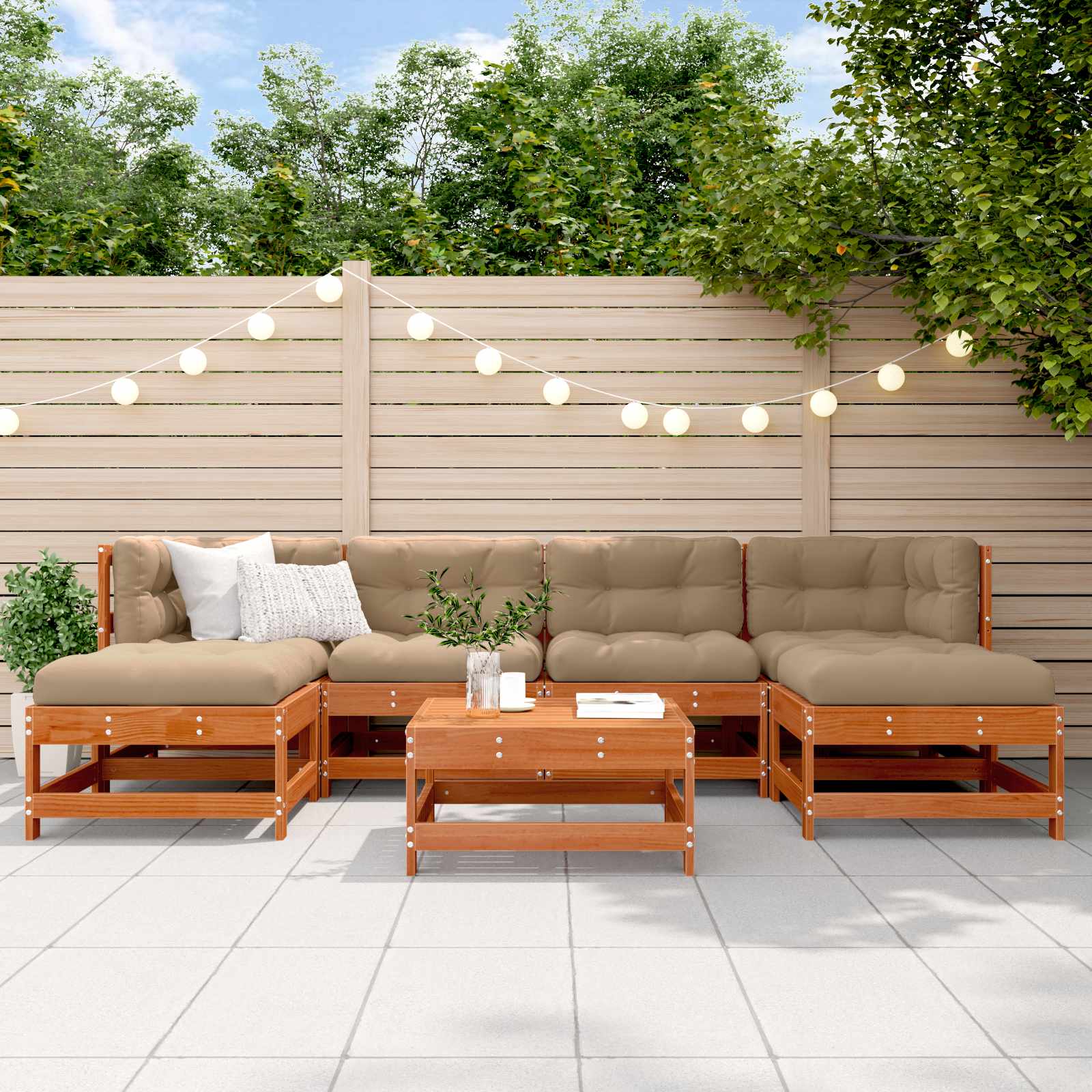 Garten-Lounge-Set 7 stk. Wachsbraun Massives Kiefernholz
