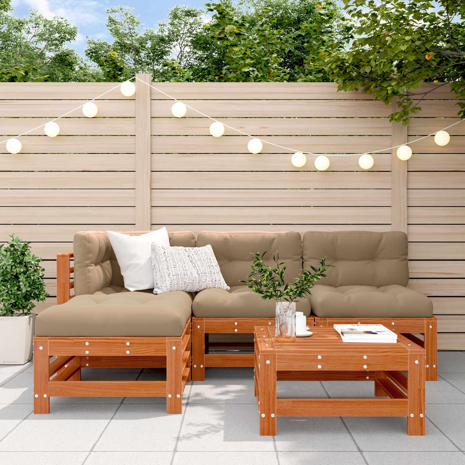 Garten-Lounge-Set 5 stk. Wachsbraun Massives Kiefernholz