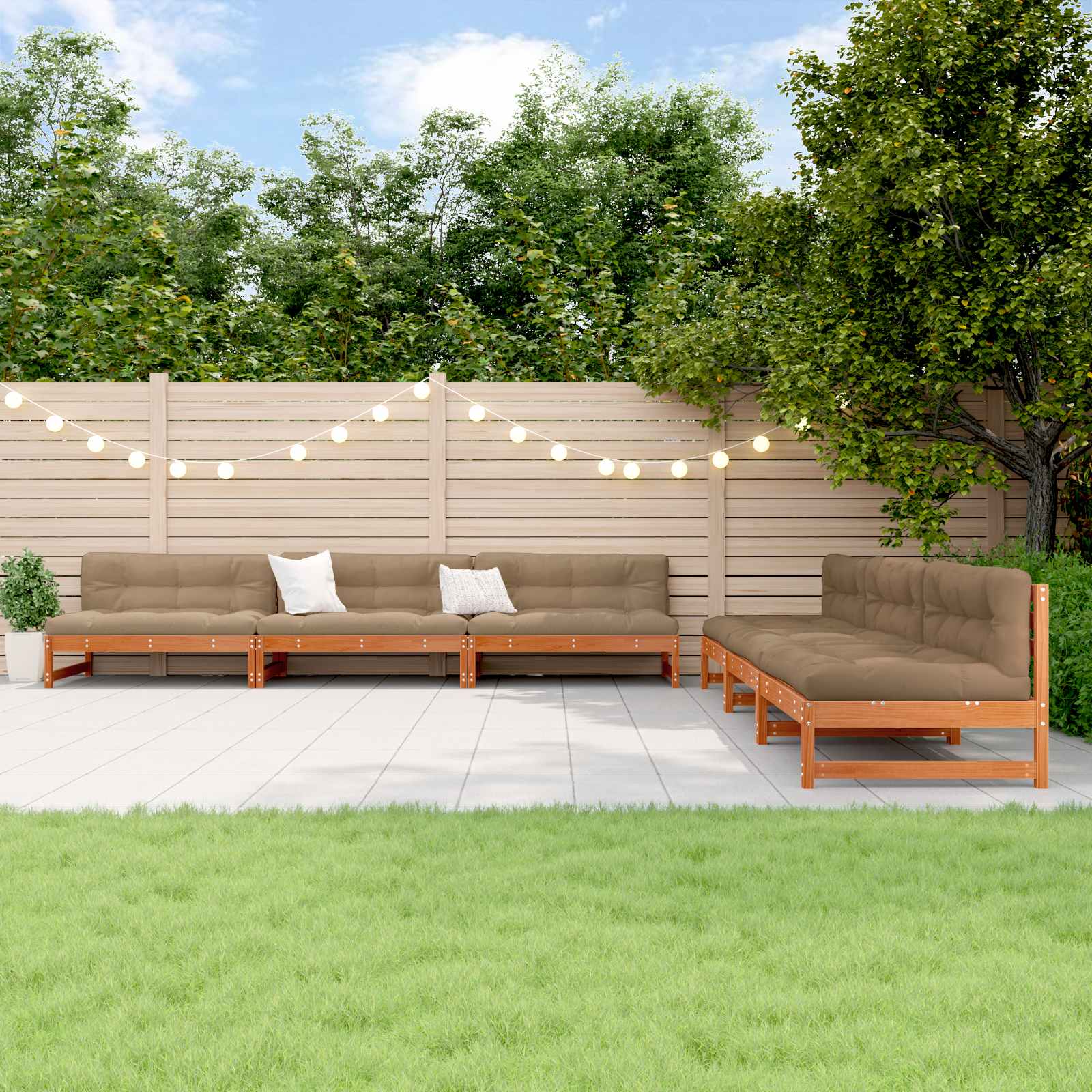 Garten-Lounge-Set 6 stk. Wachsbraun Massives Kiefernholz