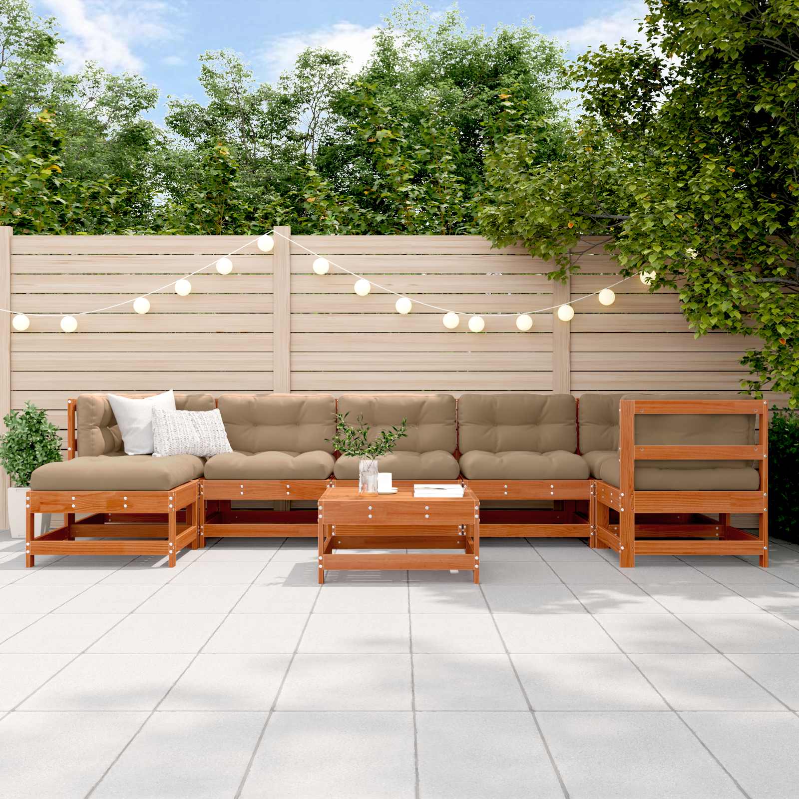 Garten-Lounge-Set 8 stk. Wachsbraun Massives Kiefernholz