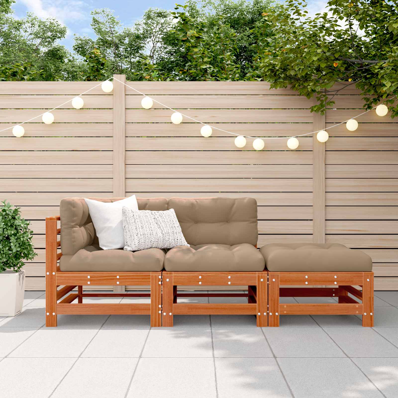 Garten-Lounge-Set 3 stk. Wachsbraun Massives Kiefernholz