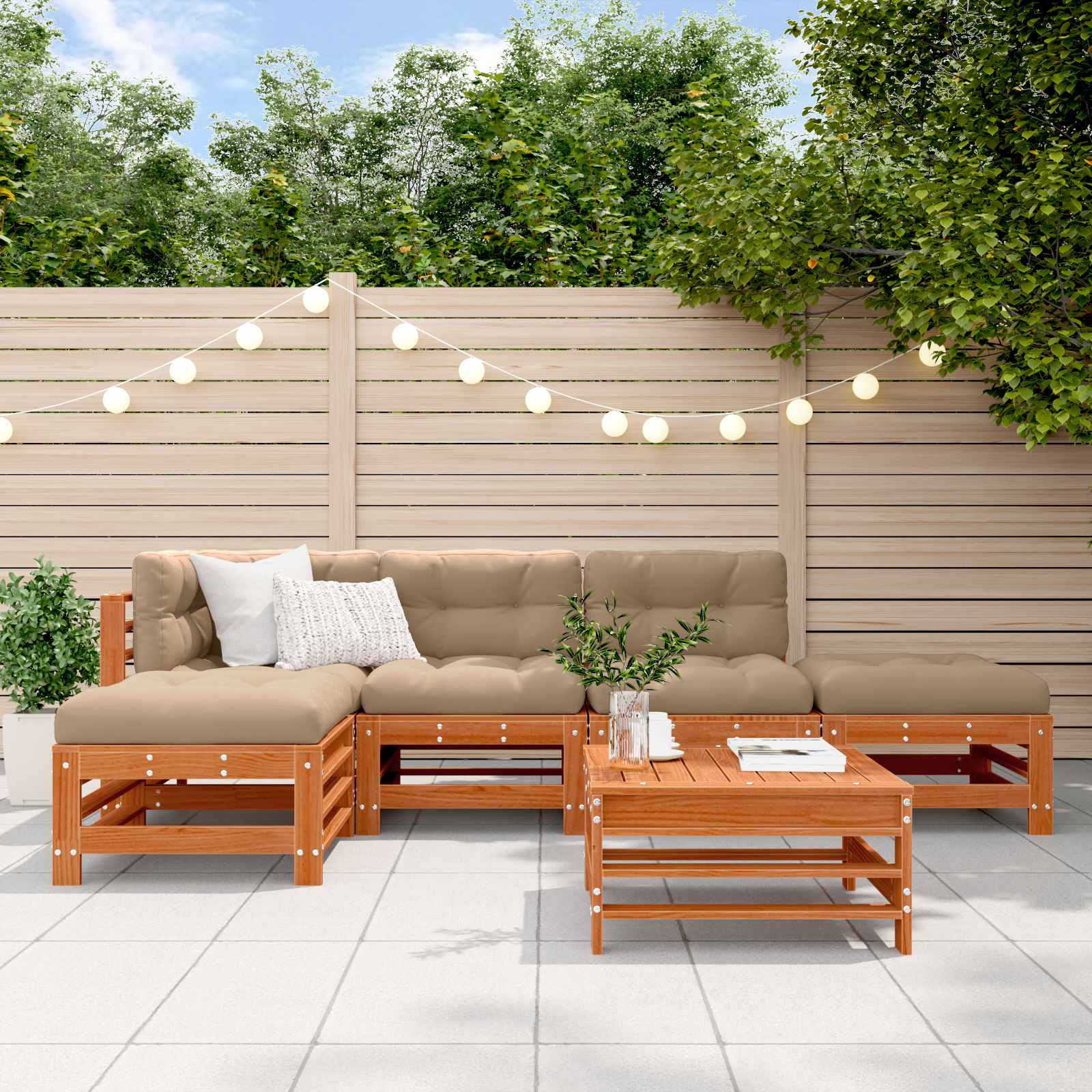 Garten-Lounge-Set 5 stk. Wachsbraun Massives Kiefernholz