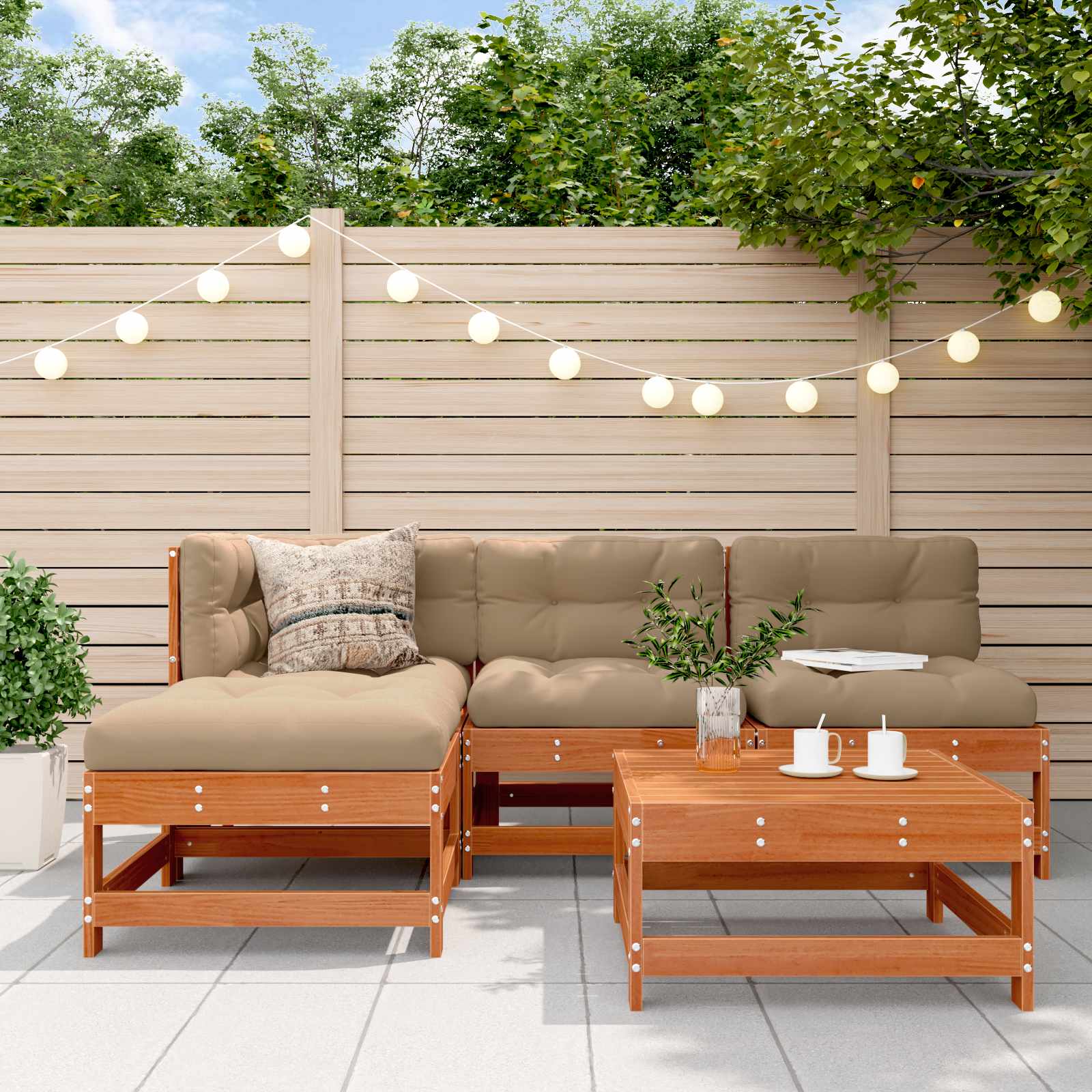 Garten-Lounge-Set 5 stk. Wachsbraun Massives Kiefernholz