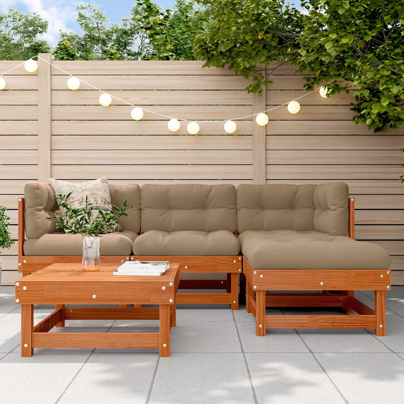 Garten-Lounge-Set 5 stk. Wachsbraun Massives Kiefernholz