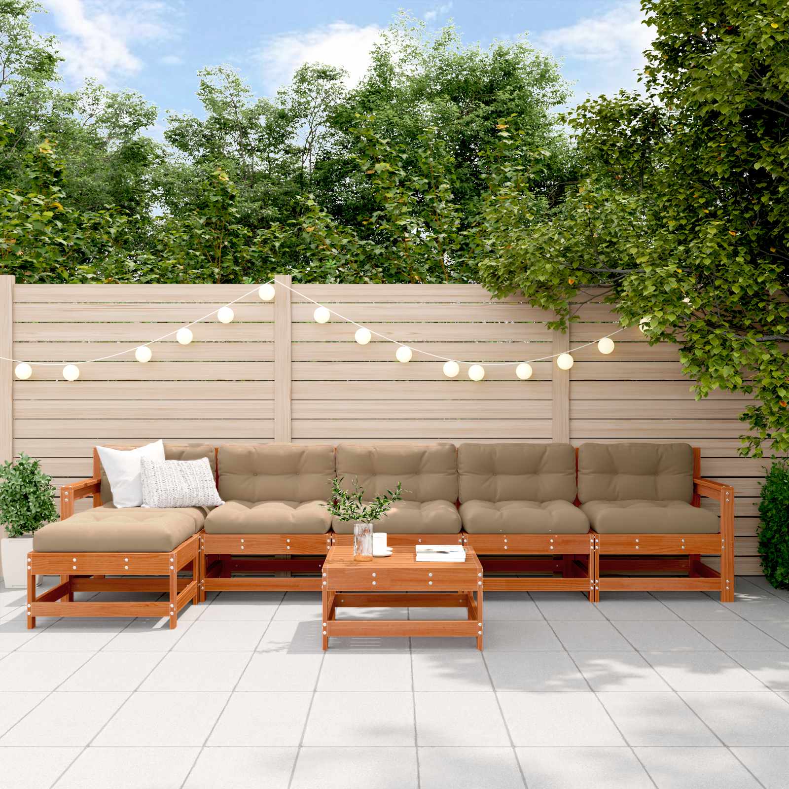 Garten-Lounge-Set 7 stk. Wachsbraun Massives Kiefernholz
