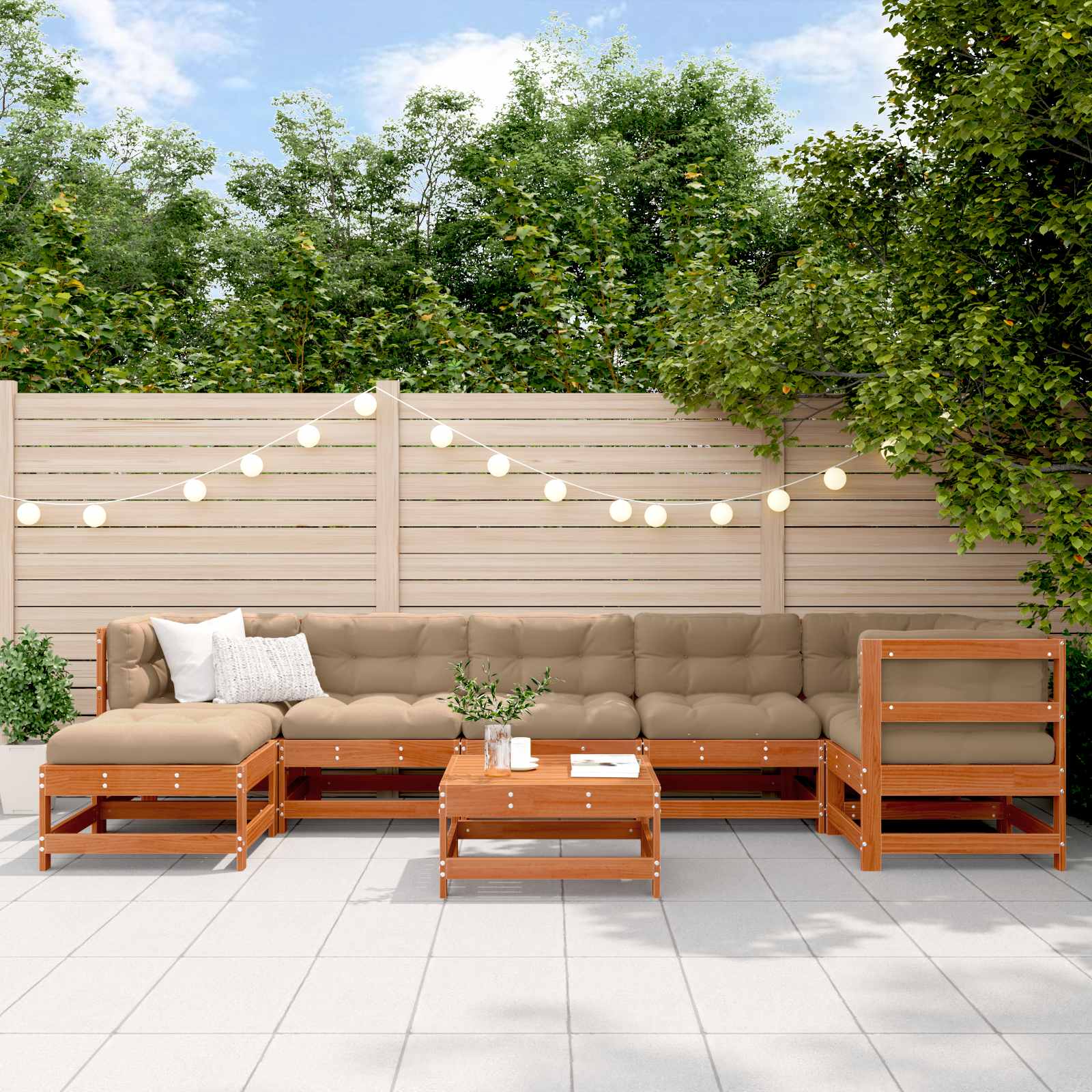 Garten-Lounge-Set 8 stk. Wachsbraun Massives Kiefernholz
