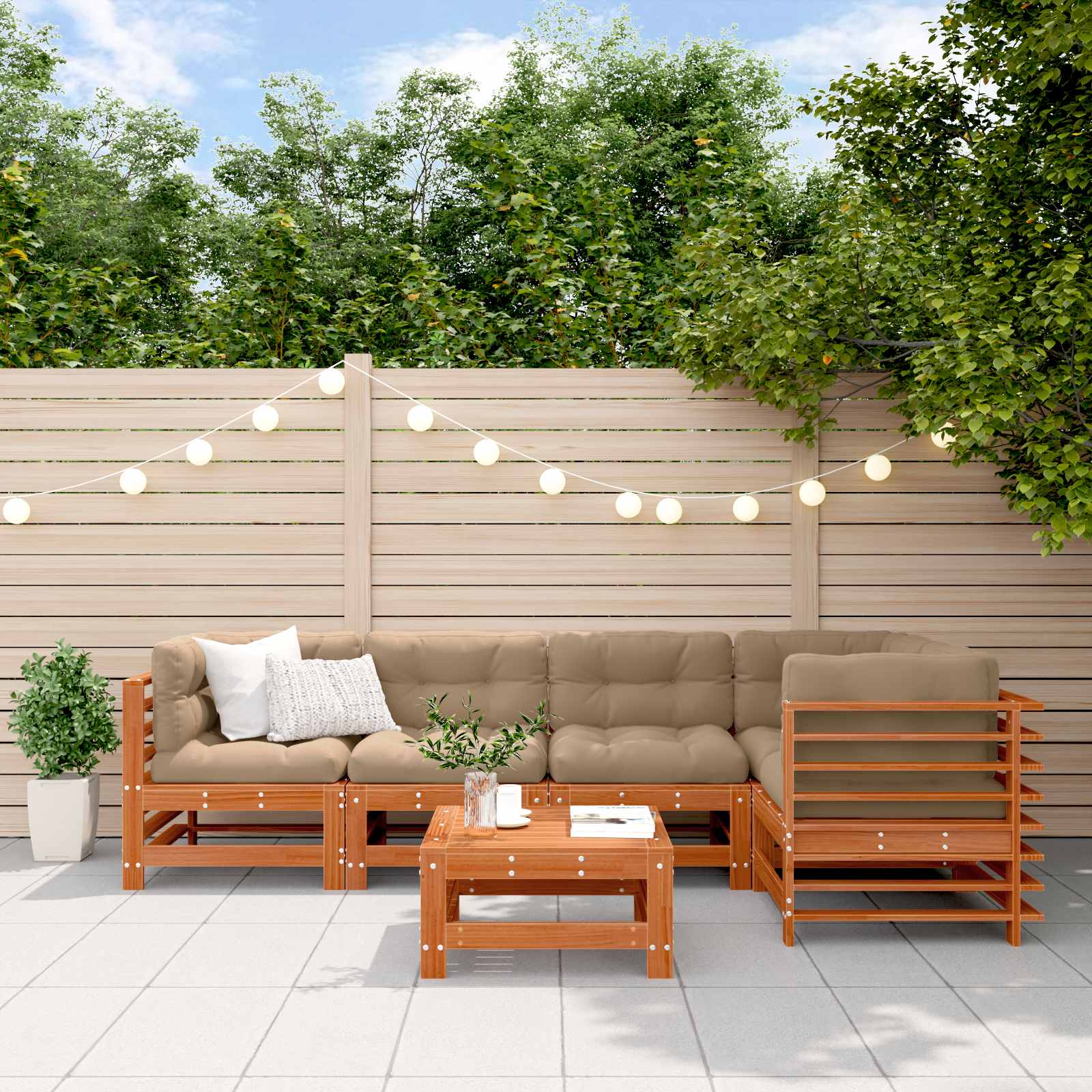 Garten-Lounge-Set 6 stk. Wachsbraun Massives Kiefernholz