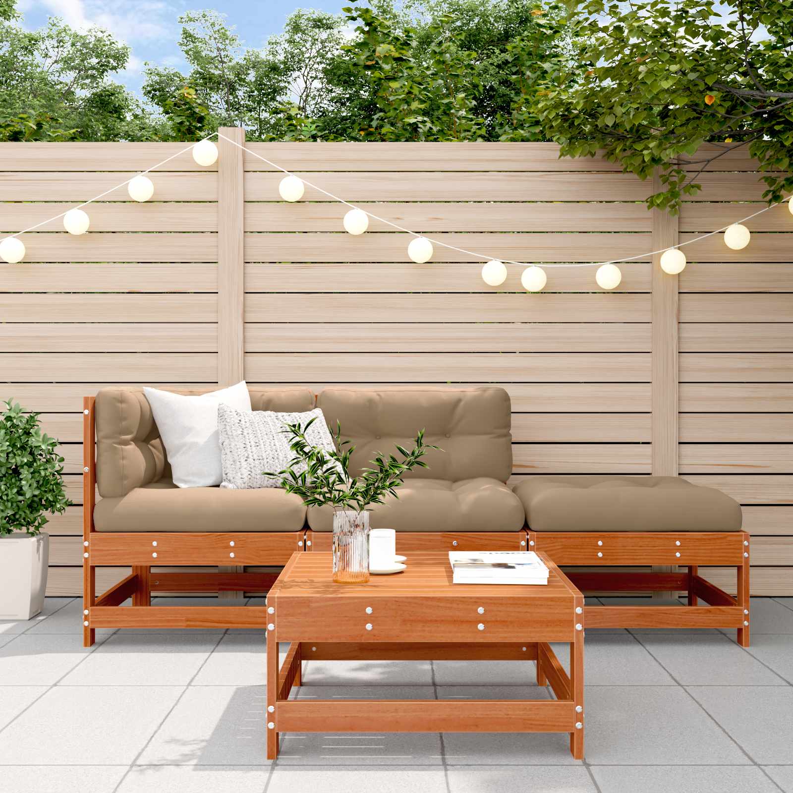 Garten-Lounge-Set 4 stk. Wachsbraun Massives Kiefernholz