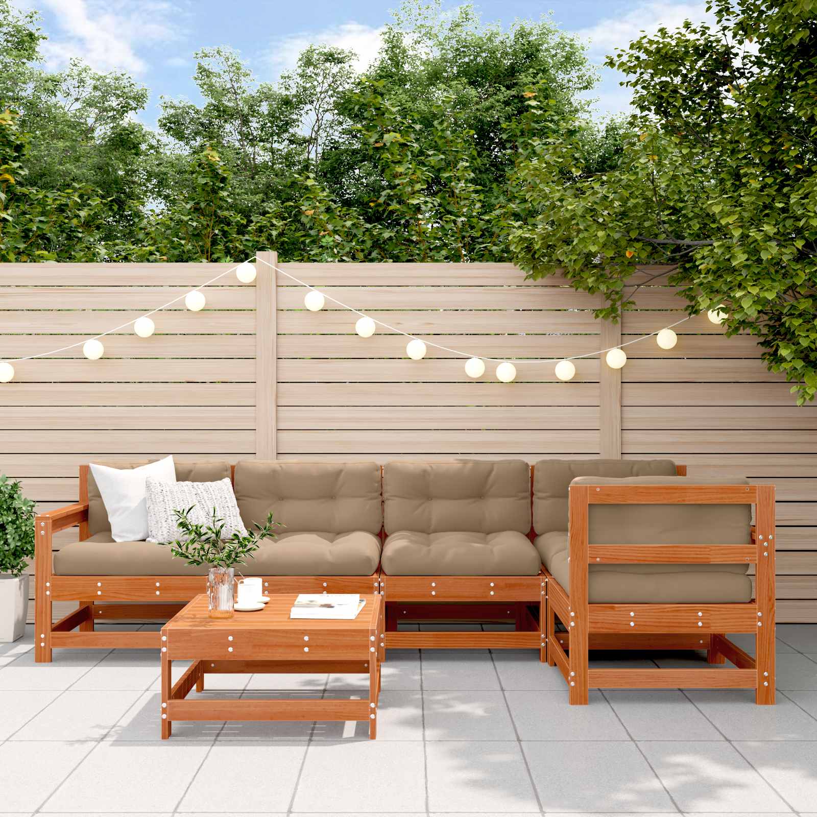 Garten-Lounge-Set 6 stk. Wachsbraun Massives Kiefernholz