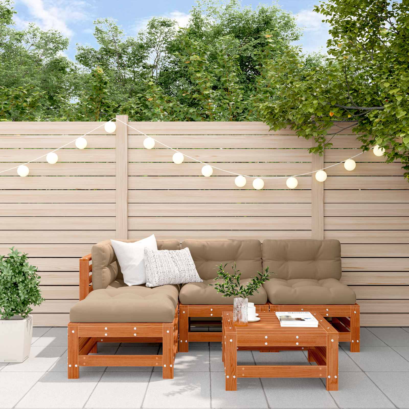 Garten-Lounge-Set 5 stk. Wachsbraun Massives Kiefernholz