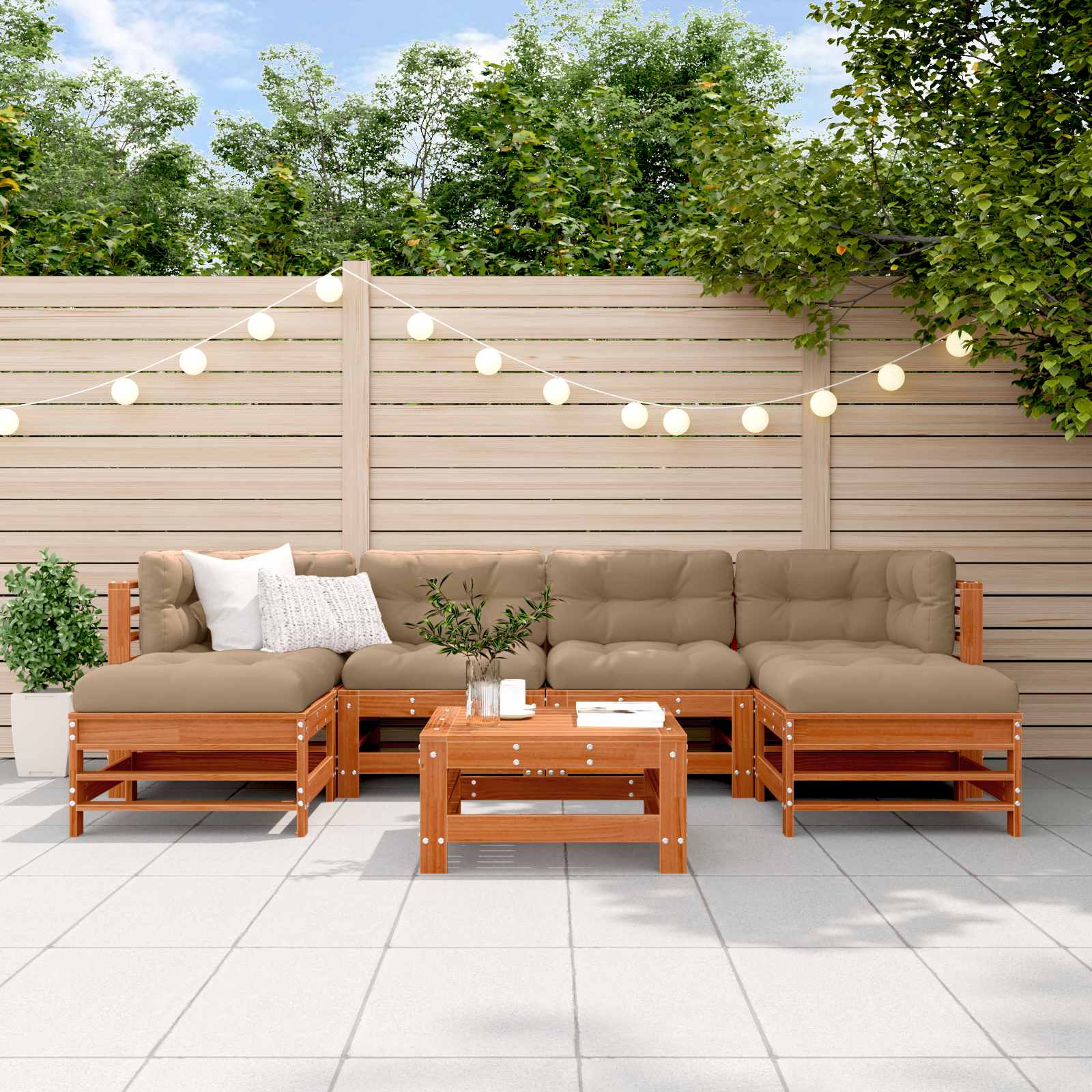 Garten-Lounge-Set 7 stk. Wachsbraun Massives Kiefernholz