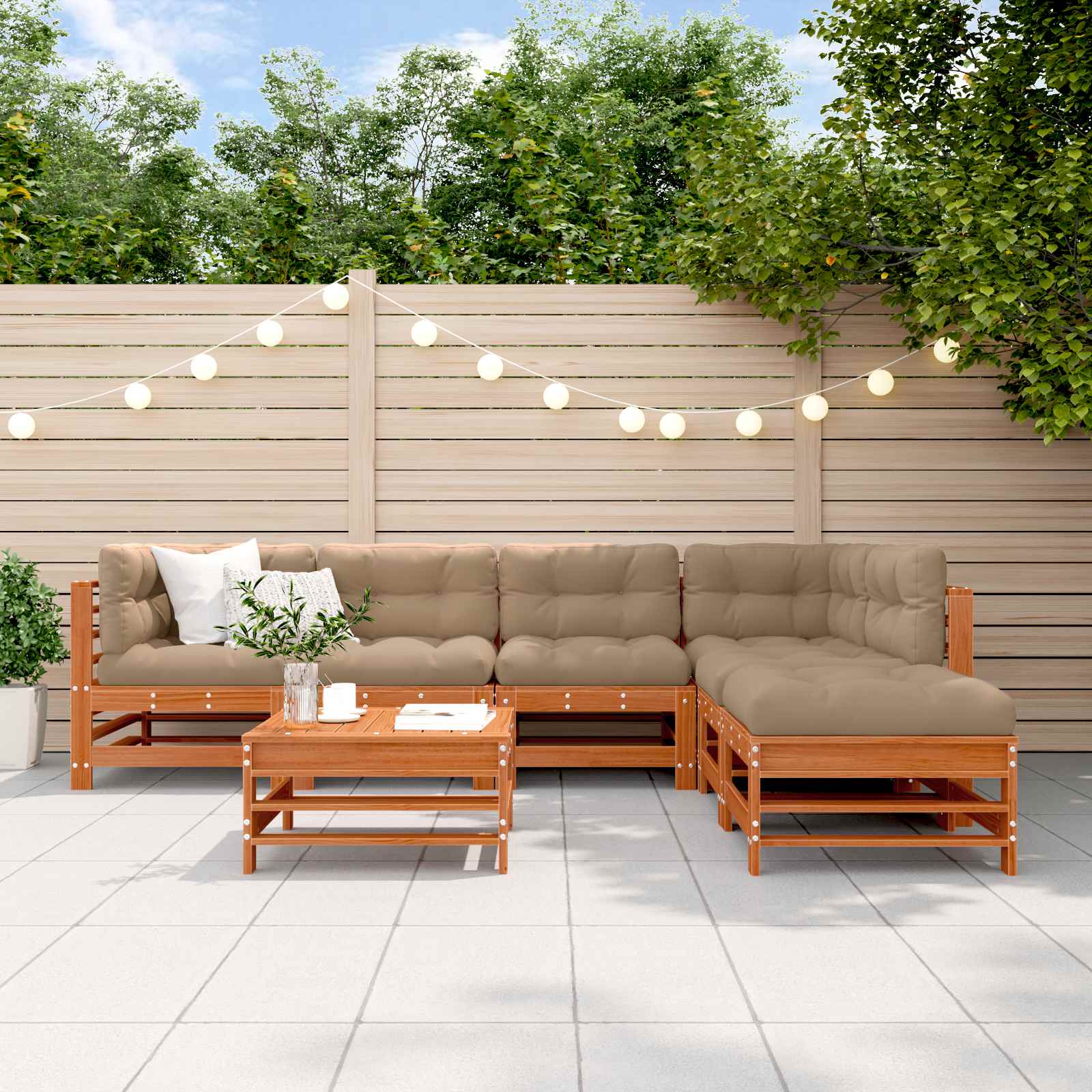 Garten-Lounge-Set 7 stk. Wachsbraun Massives Kiefernholz