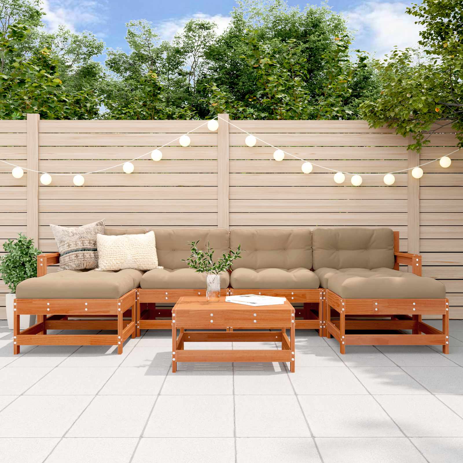 Garten-Lounge-Set 7 stk. Wachsboden Kiefer Massives Kiefernholz